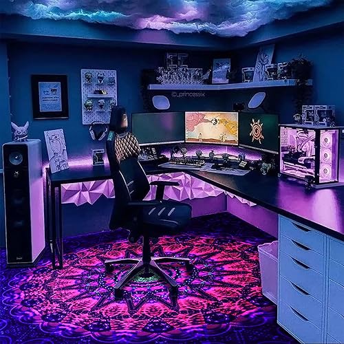 Miniatura 3 de EISKBC Alfombra de área de neón, grande 3D negra reactiva a los rayos UV, tapete antideslizante fluorescente luminoso, bohemio que brilla en la
