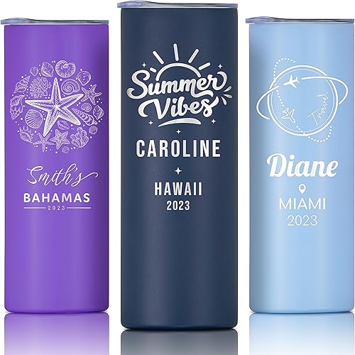 Miniatura 3 de Vaso de vacaciones personalizado con diseños grabados, vaso de café delgado de doble pared de acero inoxidable de 20 onzas con aislamiento al vacío