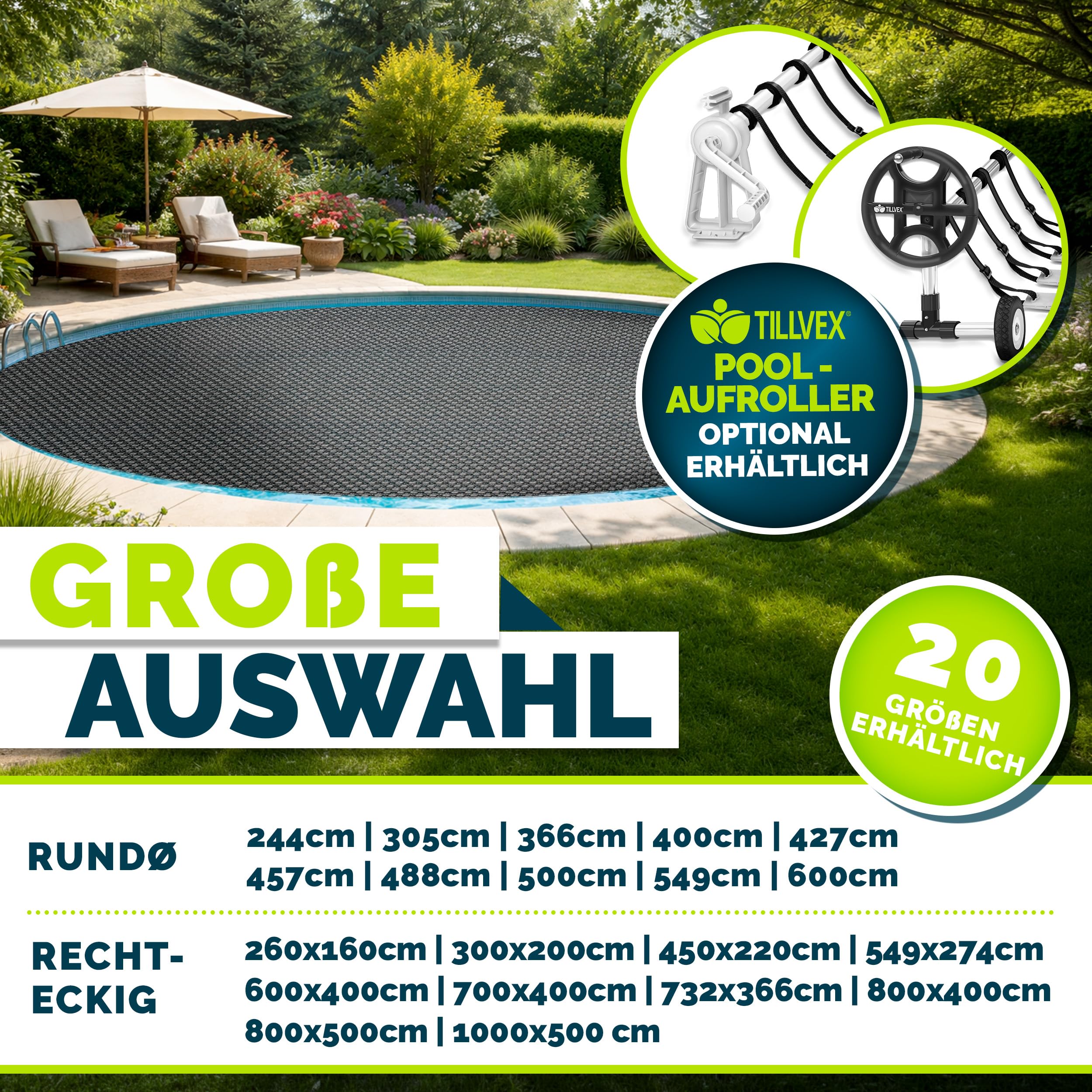 Tillvex Elite Pool Solarfolie 400 µm Rechteckig 450x220 cm Solarplane ProHeat QB4 Wärmeplane zuschneidbar Solarabdeckung