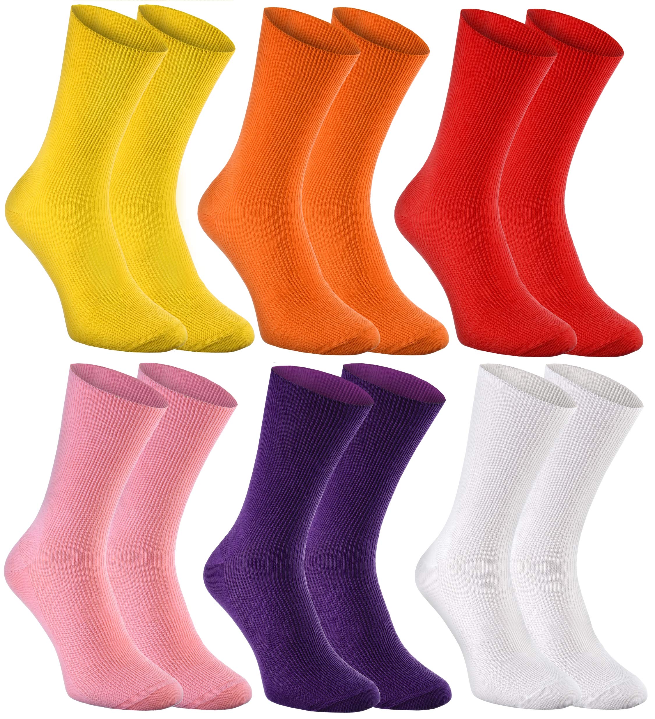Rainbow Socks Women's 6Xyellow Orange Red Rosa Violett White - Men Antibacterial Diabetic Non Elastic Loose Socks - 6 Paar - Yellow Orange Red Rosa Violett White - Size 4-6