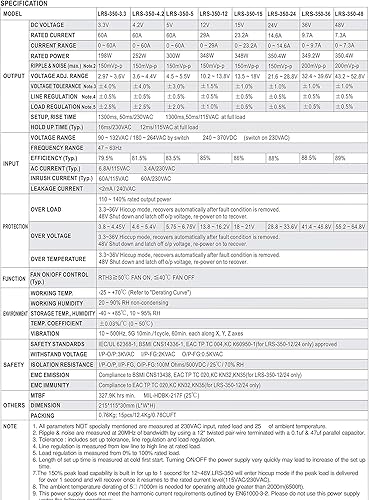 Miniatura 5 de Mean Well LRS-350-12 Fuente de alimentación conmutada CC 12V 29A 350W para CCTV, proyecto de computadora, impresora 3D, tira de luz LED, enrutador