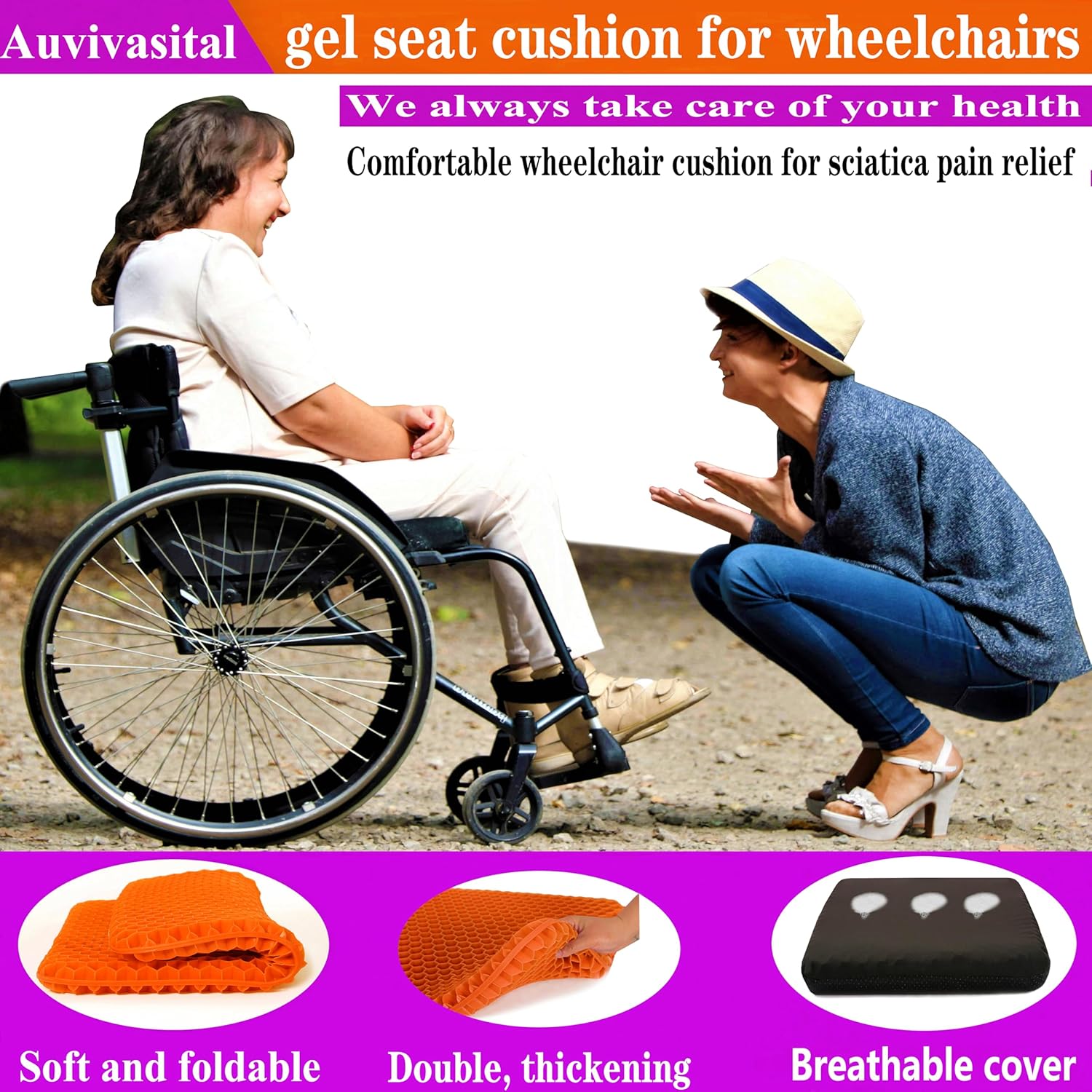 Extra Large Gel Seat Cushion for Long Sitting, Seat Cushion for Back, Hip, Sciatica, Tailbone Pain Relief, Use for The Office, Wheelchair, Car, Recliner, Truck, Stadium.(Orange)