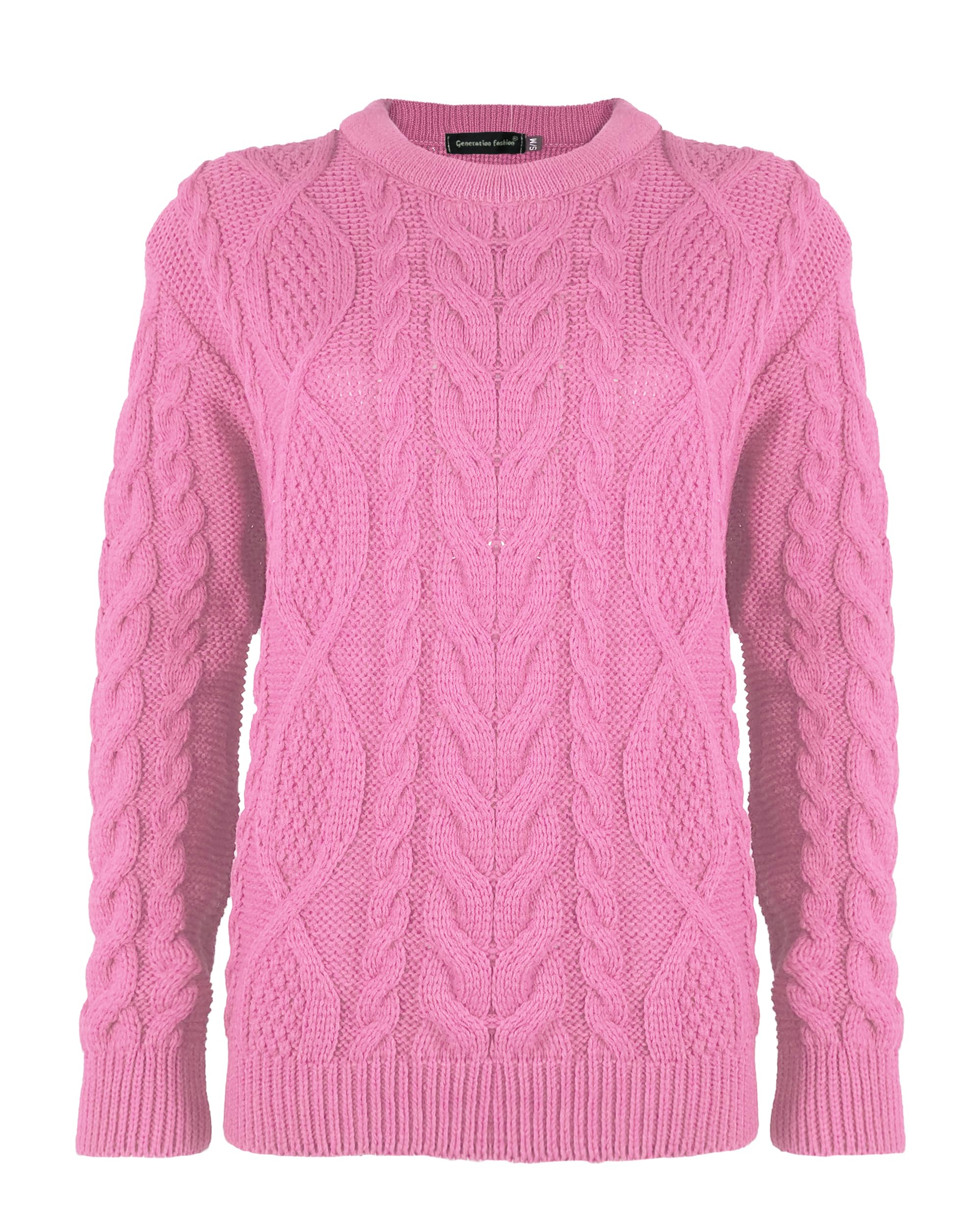 Generation Fashion New Women Ladies Knitted Long Sleeve Warm Chunky Sweater Formal Everyday Casual Cable Jumper Tops Pullover [Pink,LXL]