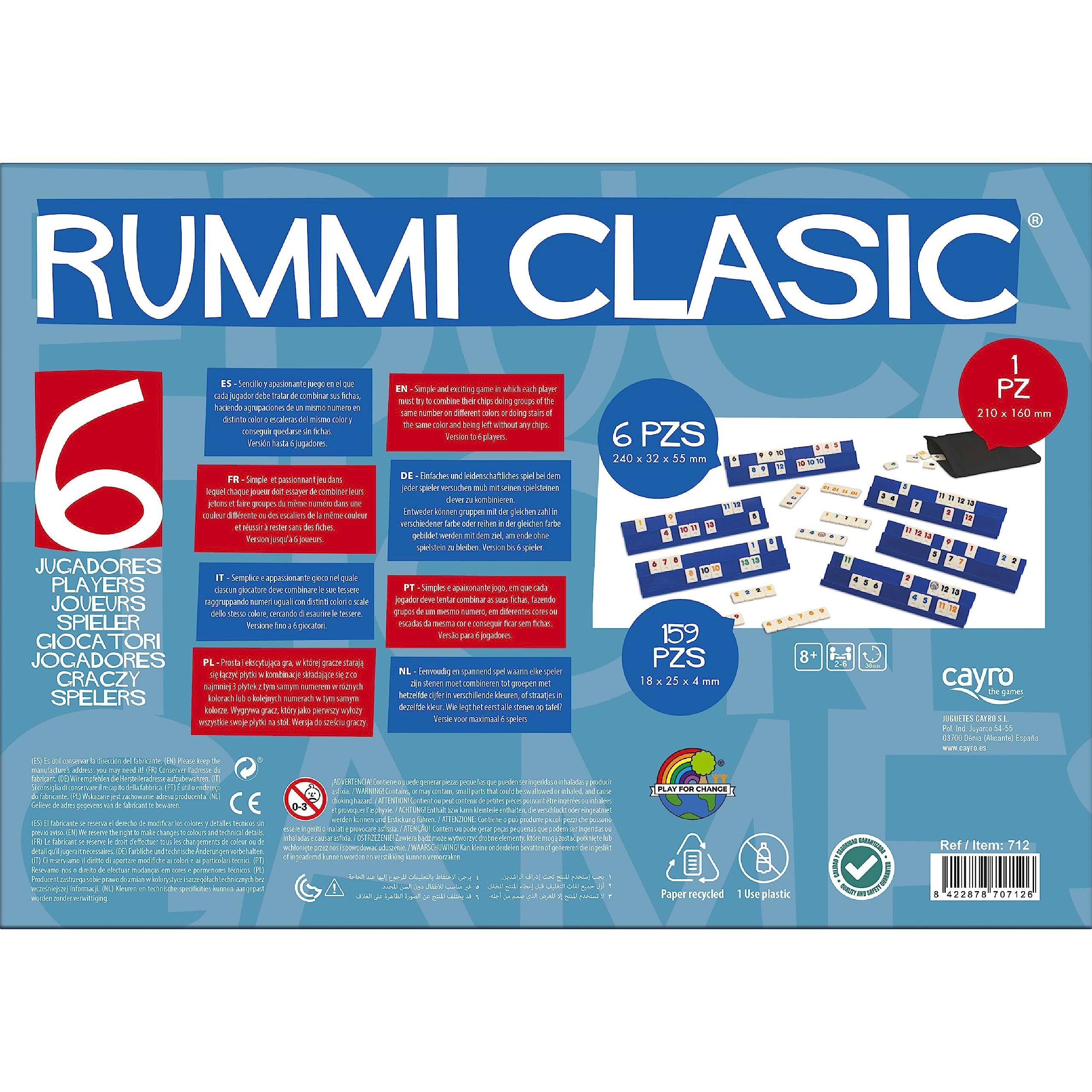 Cayro - Rummi Classic 6 Jugadores - Juego Tradicional - Desarrollo de Habilidades cognitivas y lógico matemáticas - Juego de Mesa