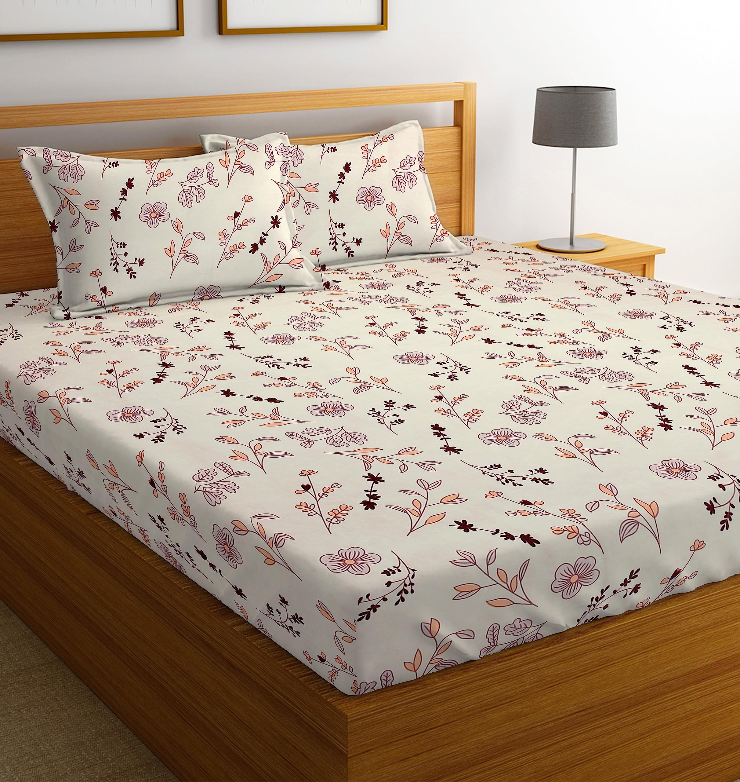 BSB HOME Glace Cotton Double Bedsheets with 2 Pillow Covers | Double Bed Breathable | Wrinklefree | Ultrasoft 180 TC Supersoft | 90x90 Inches, 7x7.5ft (Small Flower, Off White) (B0C7KXSM1M) Amazon Price History, Amazon Price Tracker