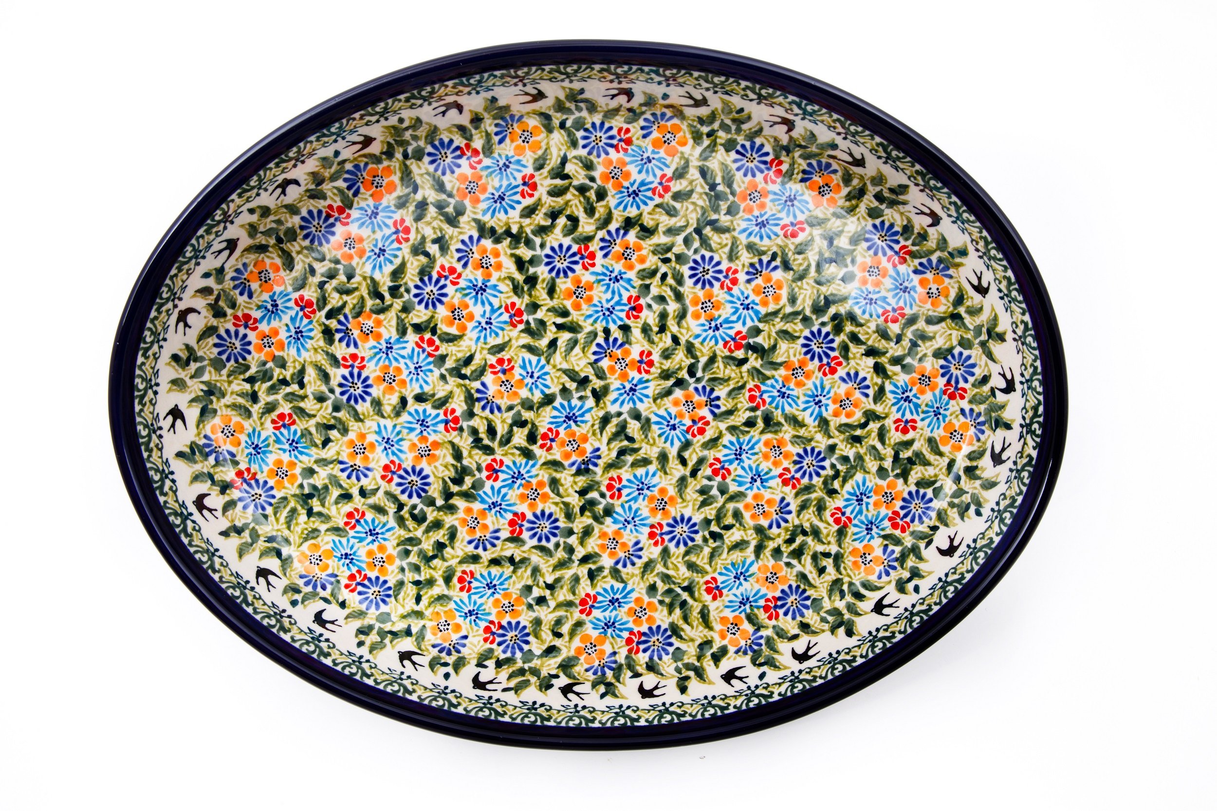 Original Bunzlauer Keramik Auflaufform oval 23.0x31,0x6.0cm (LxBxH), 1,8 Liter, im premium Dekor DU182