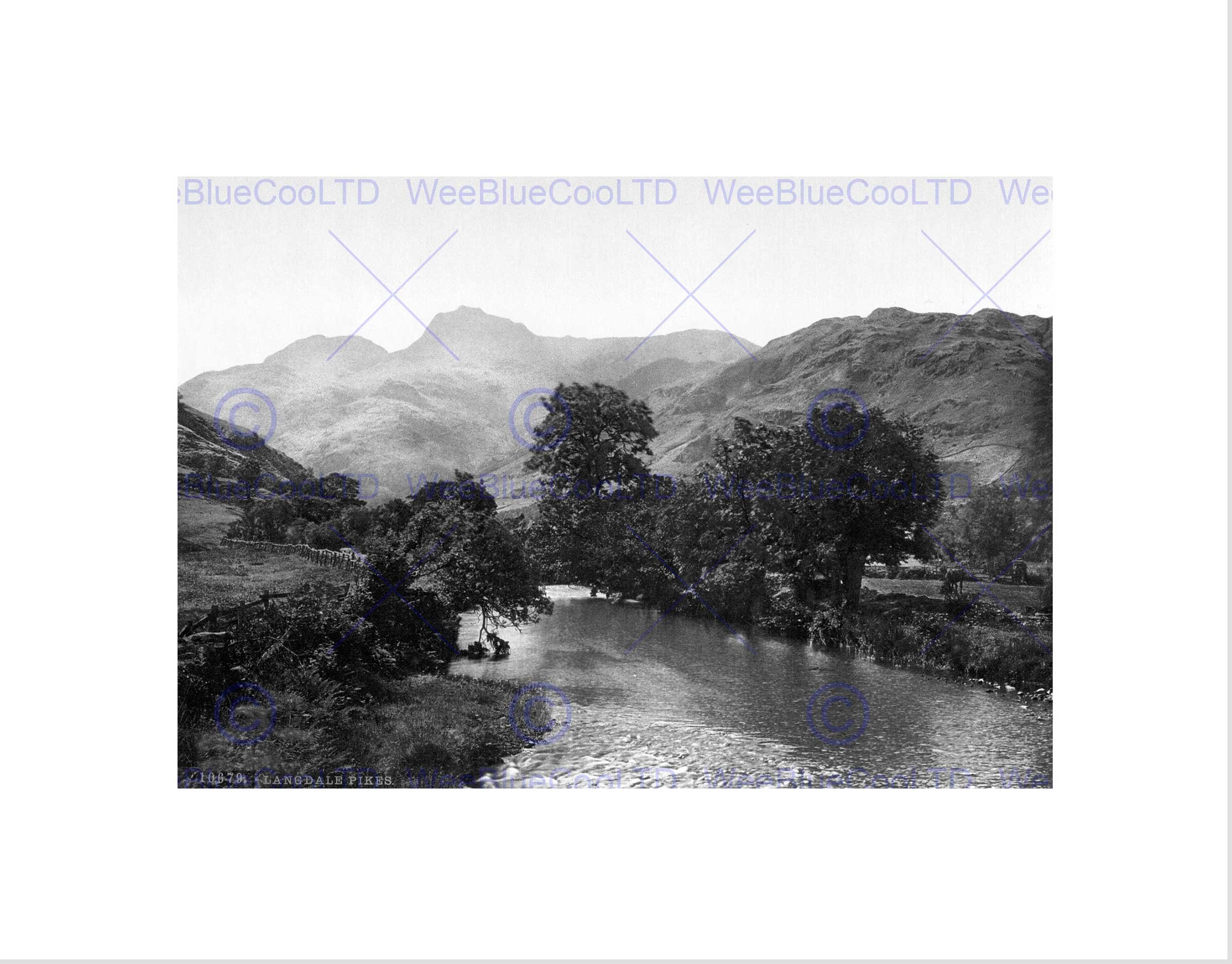 Wee Blue Coo WINDERMERE LANGDALE PIKES LAKE DISTRICT ENGLAND BW FRAMED ART PRINT B12X1399