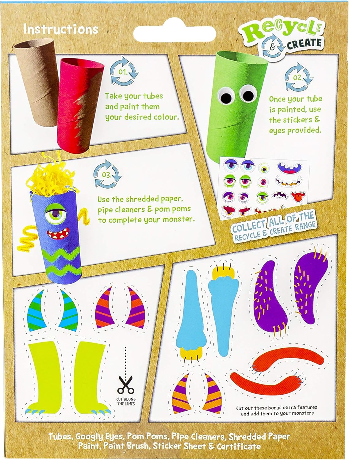 Kids Create - Recycled Paint Your Own Tubes - Kids Craft Tube Pets - Arts and Crafts Set for Kids - Children's Craft and Design Kit