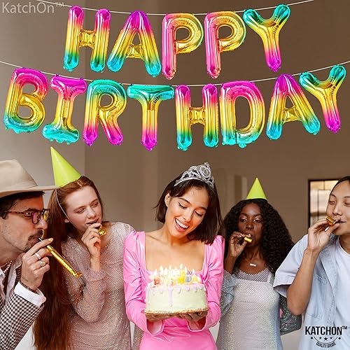 Miniatura 4 de KatchOn Cartel de globos de feliz cumpleaños con diseño de arcoíris de gelatina  16 pulgadas  Globos de feliz cumpleaños  Cartel de feliz cumpleaños