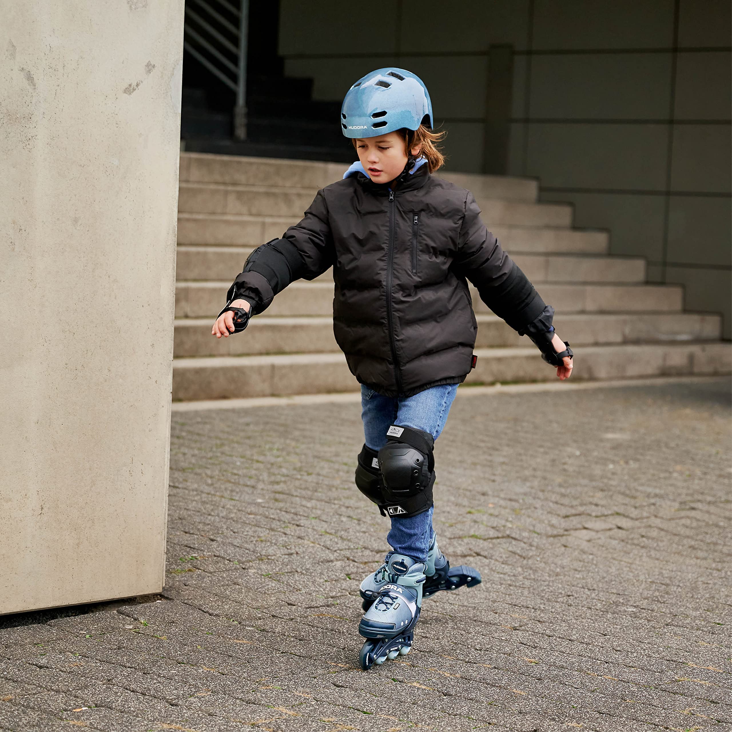 HUDORA Inline Skates Leon 2.0 - Ocean - Patins à roulettes pour Enfants/Adolescents & Adultes - Rollers réglables en 4 Tailles - Confortables & stylés - Taille 33-36