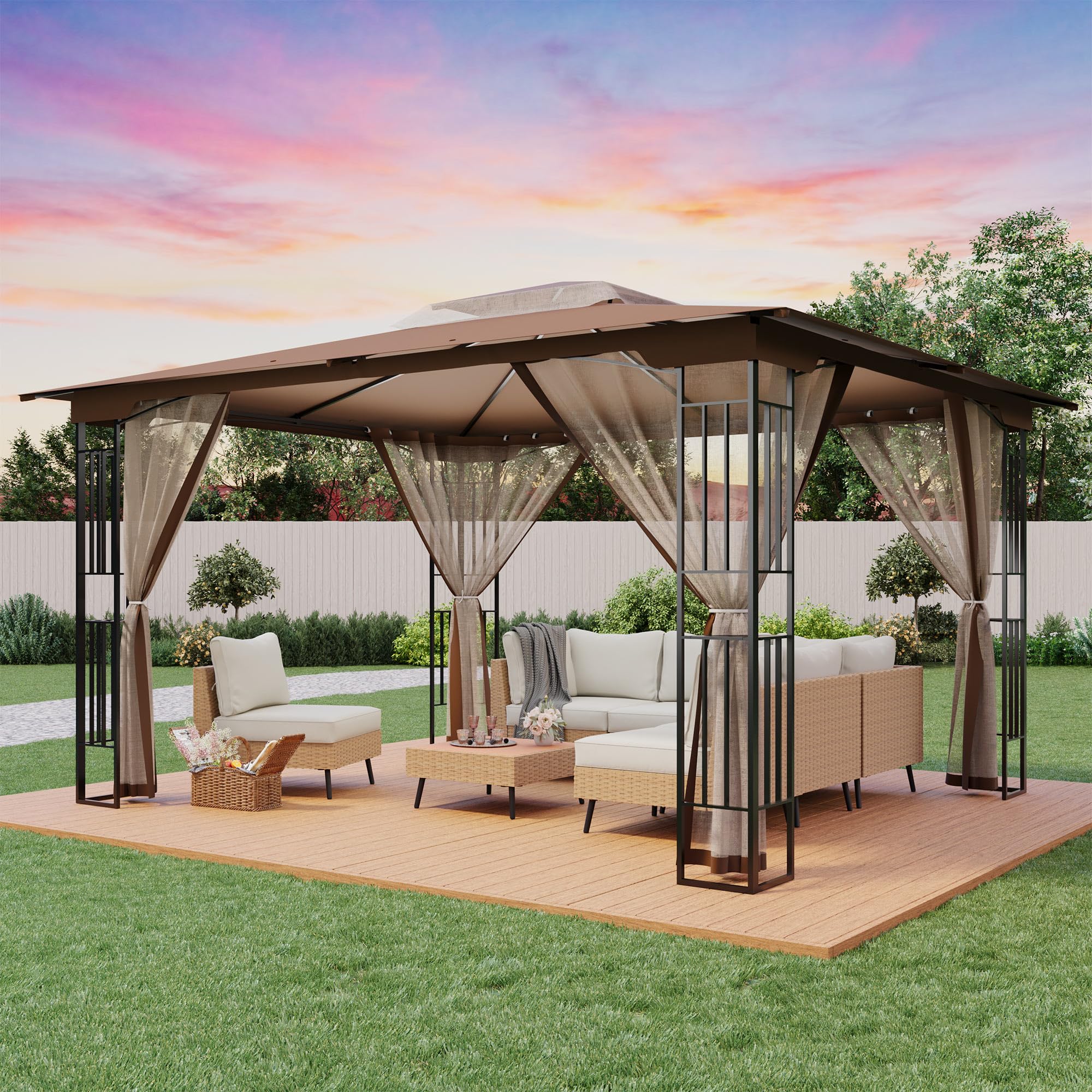 13x11 Gazebo Canopy with Netting & Double Roof