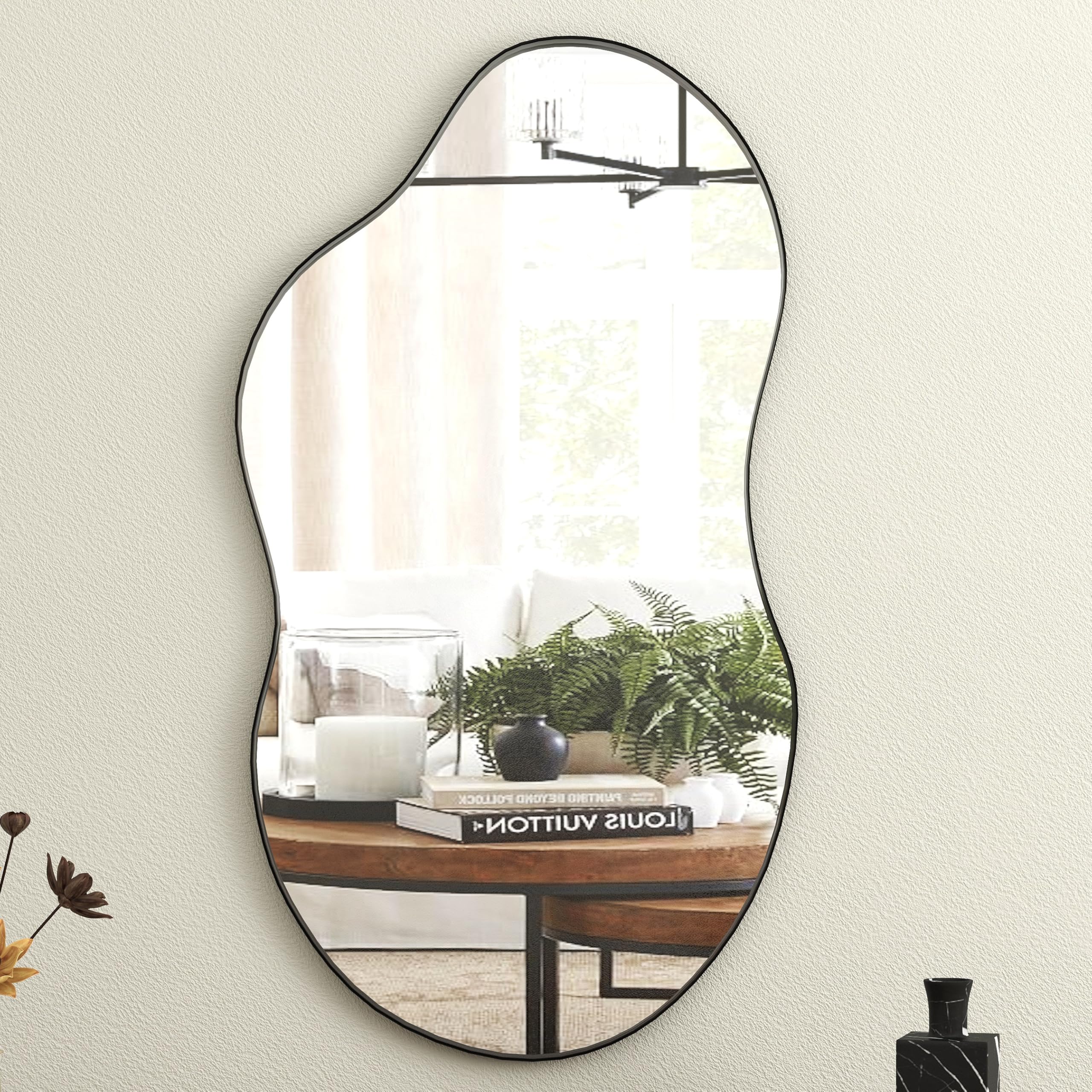 SHYFOY Espejos Decorativos de Pared Irregular, Espejo Entrada Recibidor, Marco de Metal, 91 x 55 cm, Negro