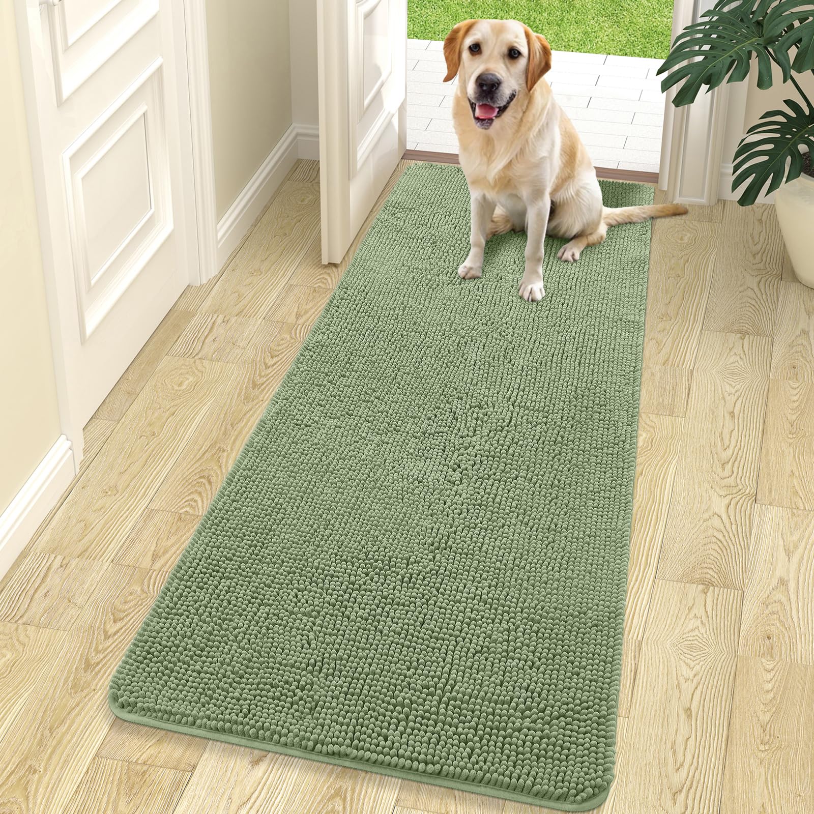 OLANLY Dog Mat for Muddy Paws, 70 x 24 cm, Absorbs Moisture and Dirt, Absorbent, Non-Slip, Washable, Chenille Mud Mat Quick Drying Entrance Rug and