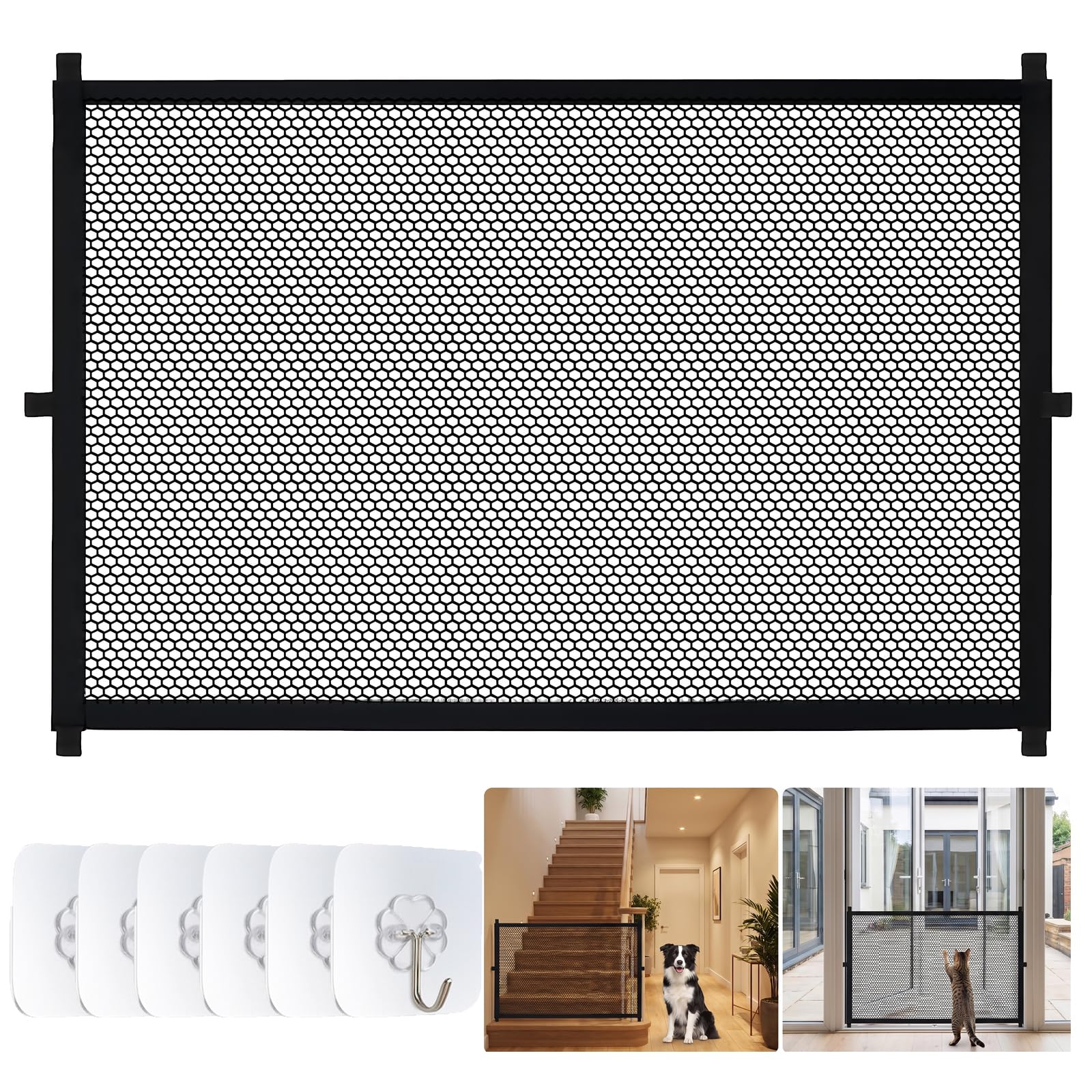 Ruiunchu Stair Gates Mesh Gate No Drill Pet Gate Dogs Cats Puppy 110x70cm