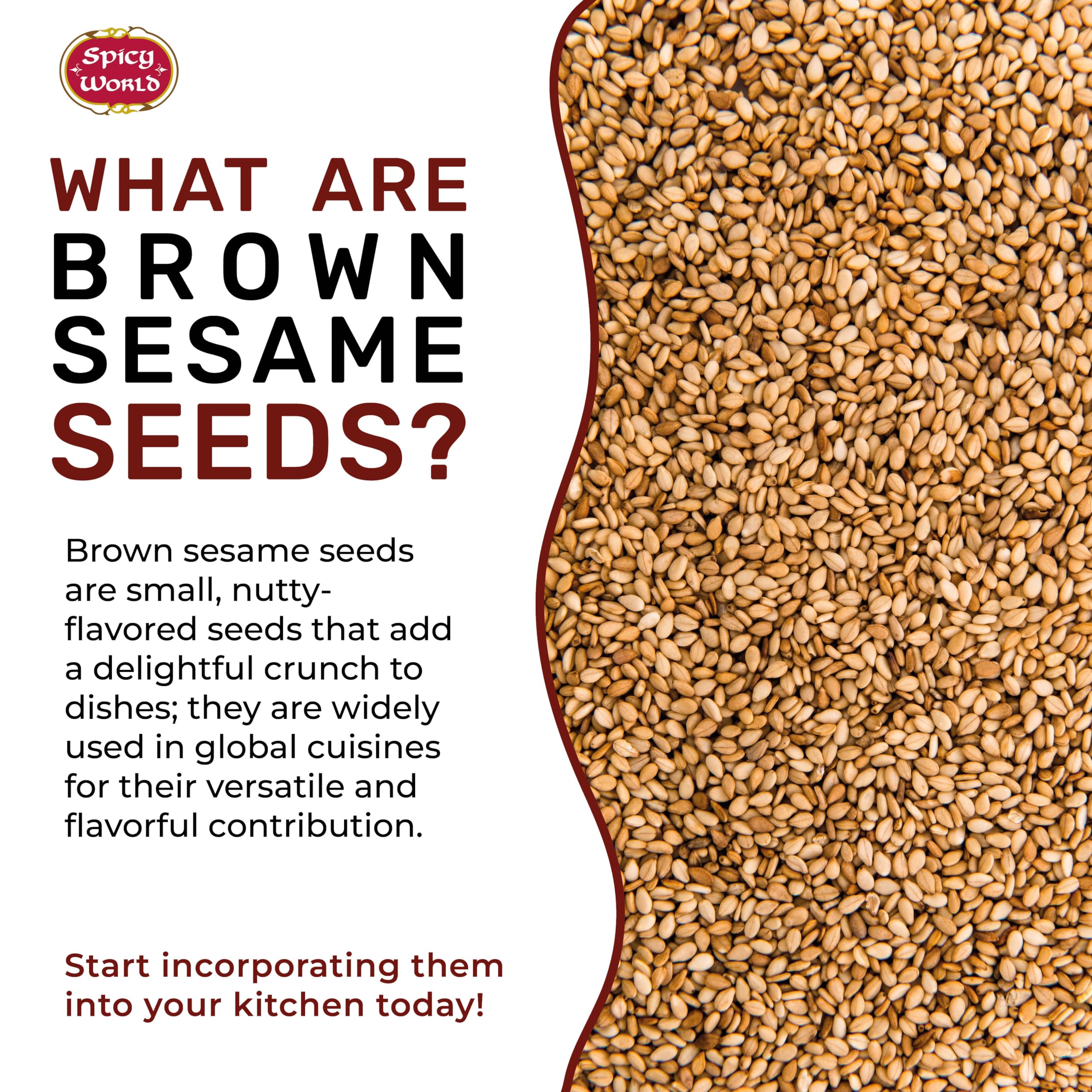 Spicy World Natural Brown Sesame Seeds 3 LB (48oz) - Non-GMO, Vegan, Raw, Unroasted, Unsalted, Plant-Based Protein, Source of Fiber & Iron, Ideal for Topping, Cooking & Baking