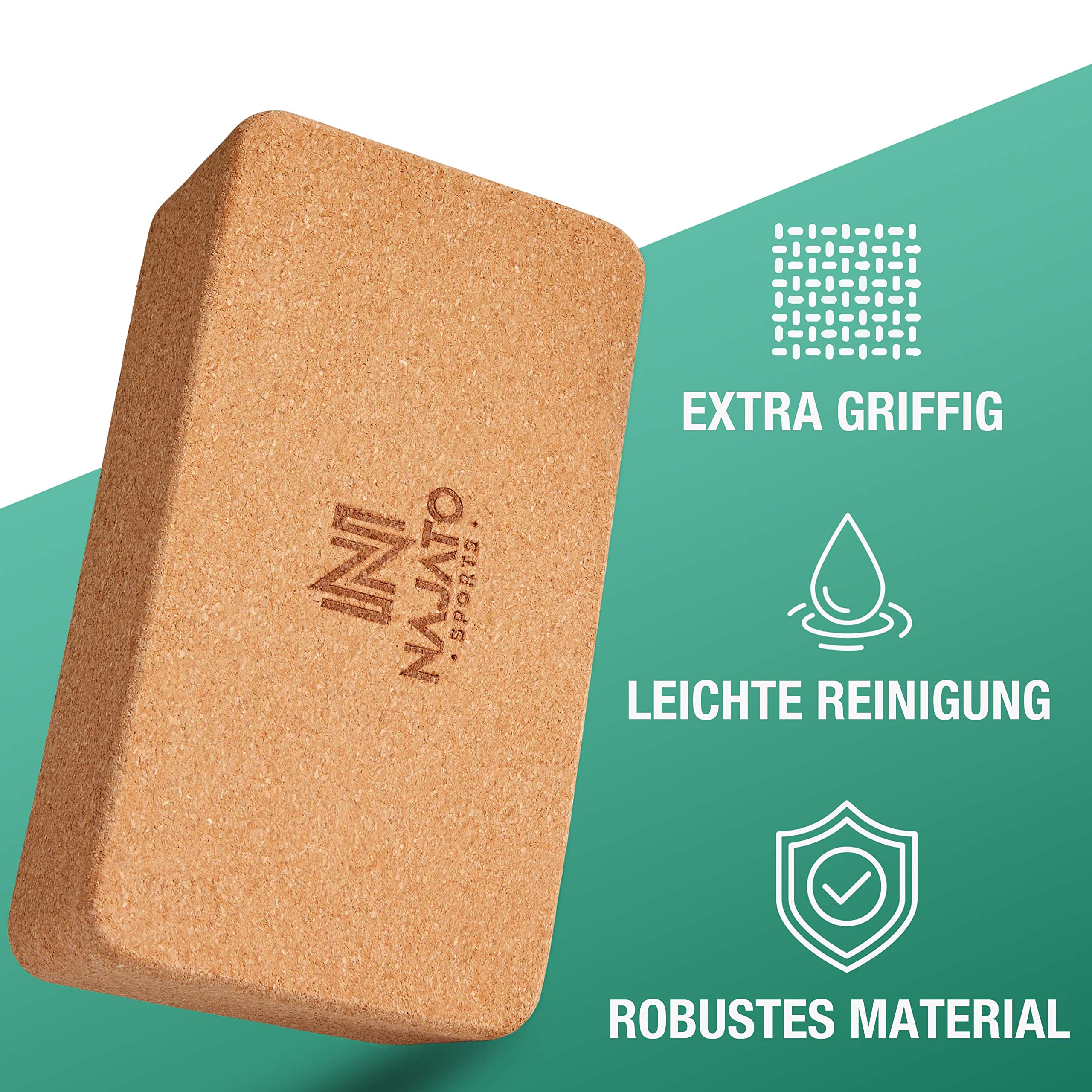 NAJATO Sports Yoga Block Kork 2er Set – Wahlweise mit Yogagurt – Yogablock inkl. E-Book (PDF Datei) – Yogaklotz für Pilates und Meditation – Aus natürlichem Material