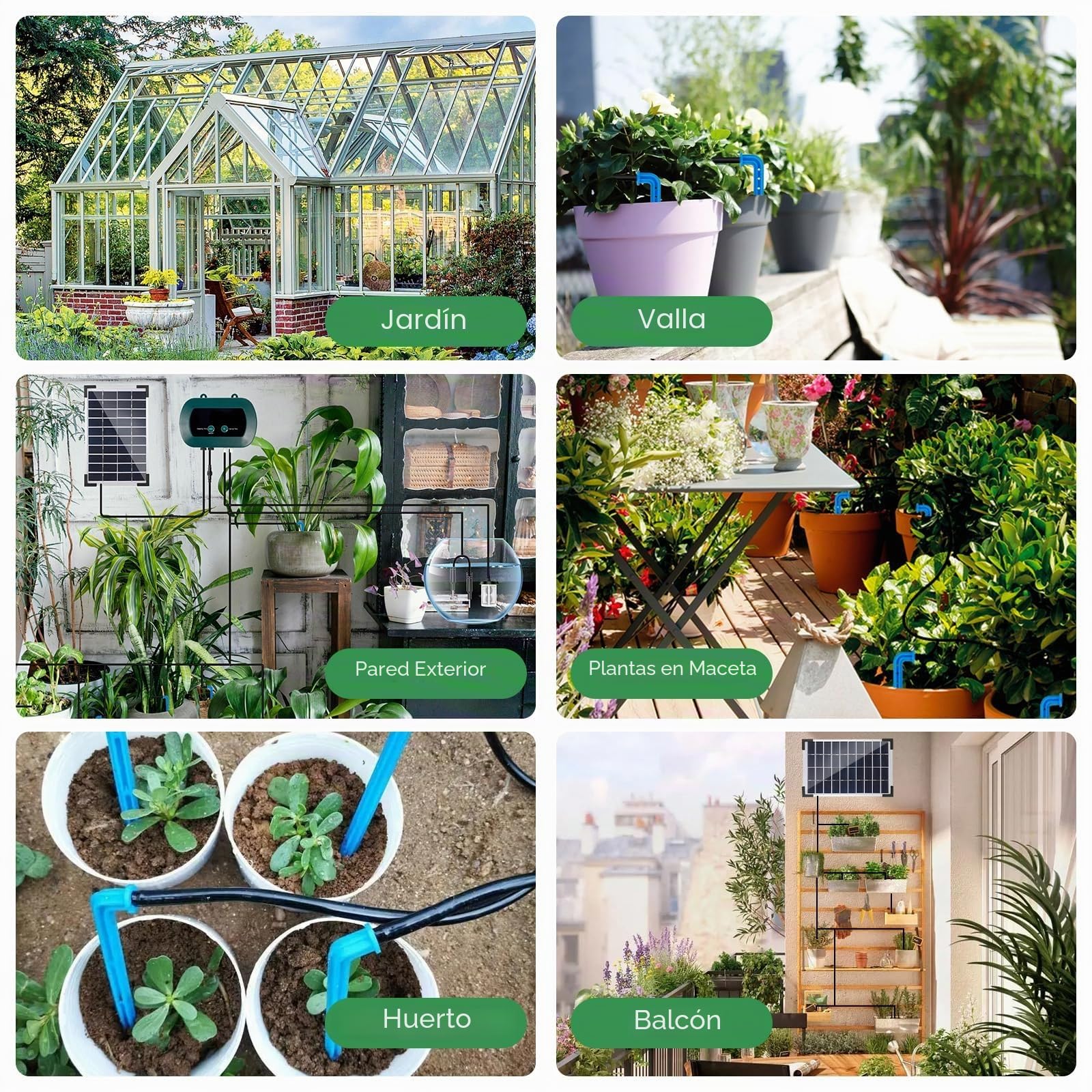 Kit de Riego por Goteo Automático Energía Solar, Sistema de Riego Automático Solar, Sistema de Riego Automático de Jardín con Temporizador e Tubo Lungo 35M para Jardín, Plantas de Balcón