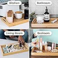 Vista 4 de Greenco Bandeja rectangular de bambú para servir mayordomo con asas, bandejas de cama para comer, bandeja de cama, bandeja de desayuno