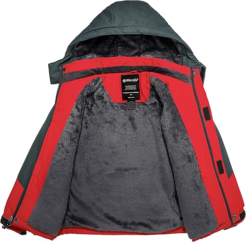 Miniatura 3 de Wantdo Chaqueta de esquí impermeable para niño, chaqueta de snowboard de vellón, abrigo de invierno cálido y grueso con capucha, 4-16