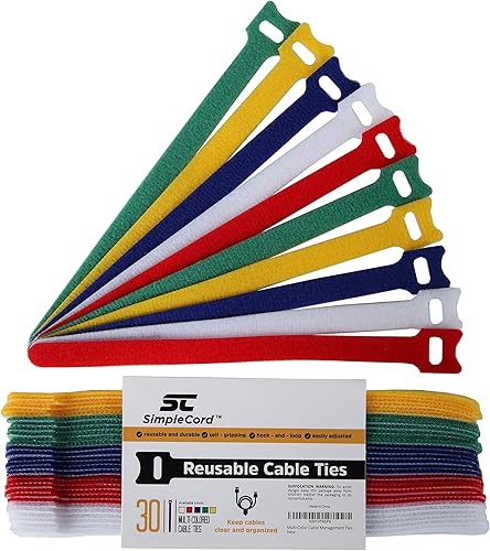 Miniatura 2 de Lazos de organización de cables  (30) correas de cable reutilizables de 8 pulgadas  Organizador de alambre para escritorios y oficinas  Cable simple