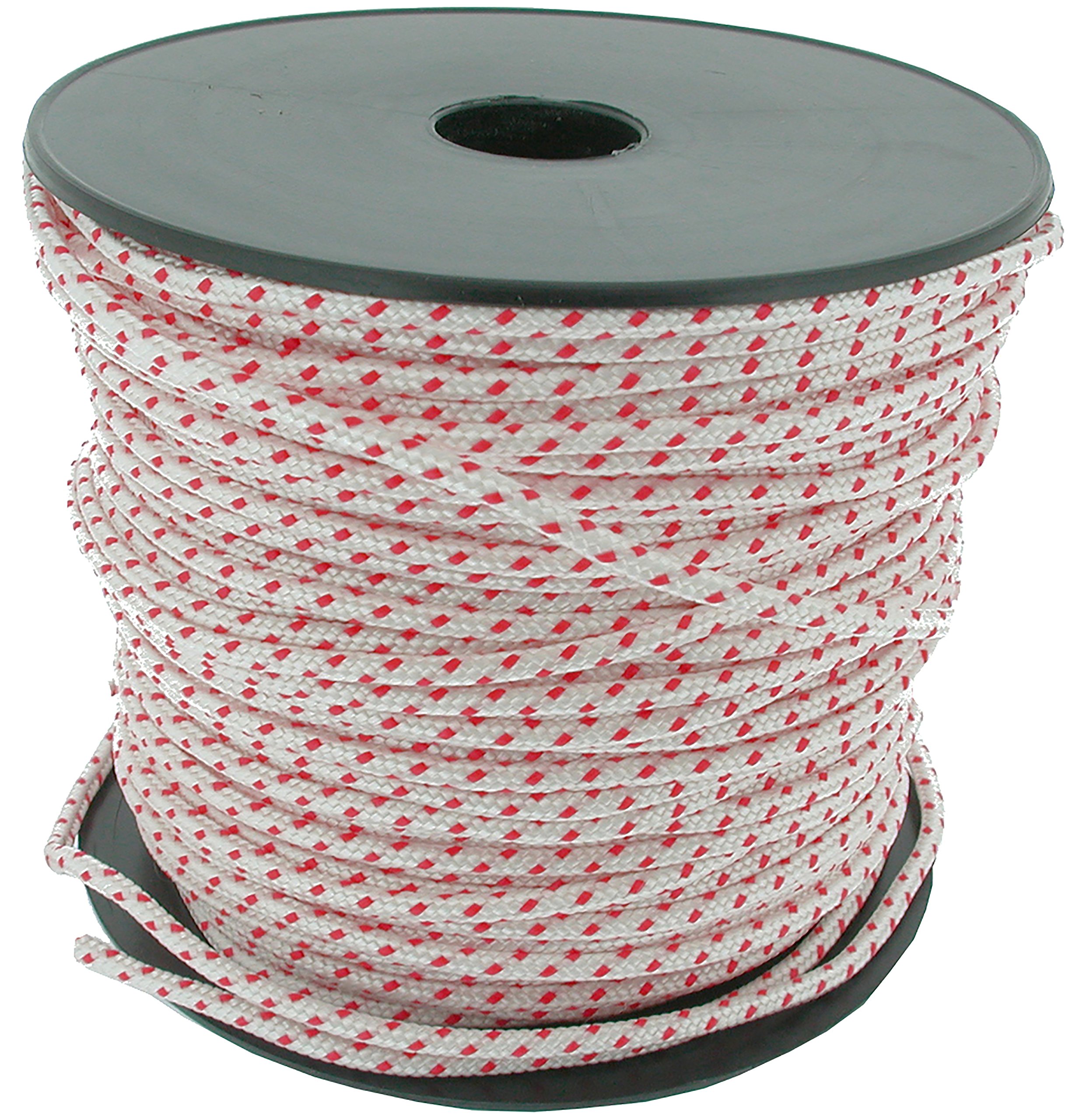 GREENSTAR - Corde De Lanceur - Diamètre 4,5mm - Haute Qualité - Pour Tondeuse, Débroussailleuse, Tronçonneuse & Plus - En Polyamide Blanche - Liseré Rouge - Rouleau De 100m