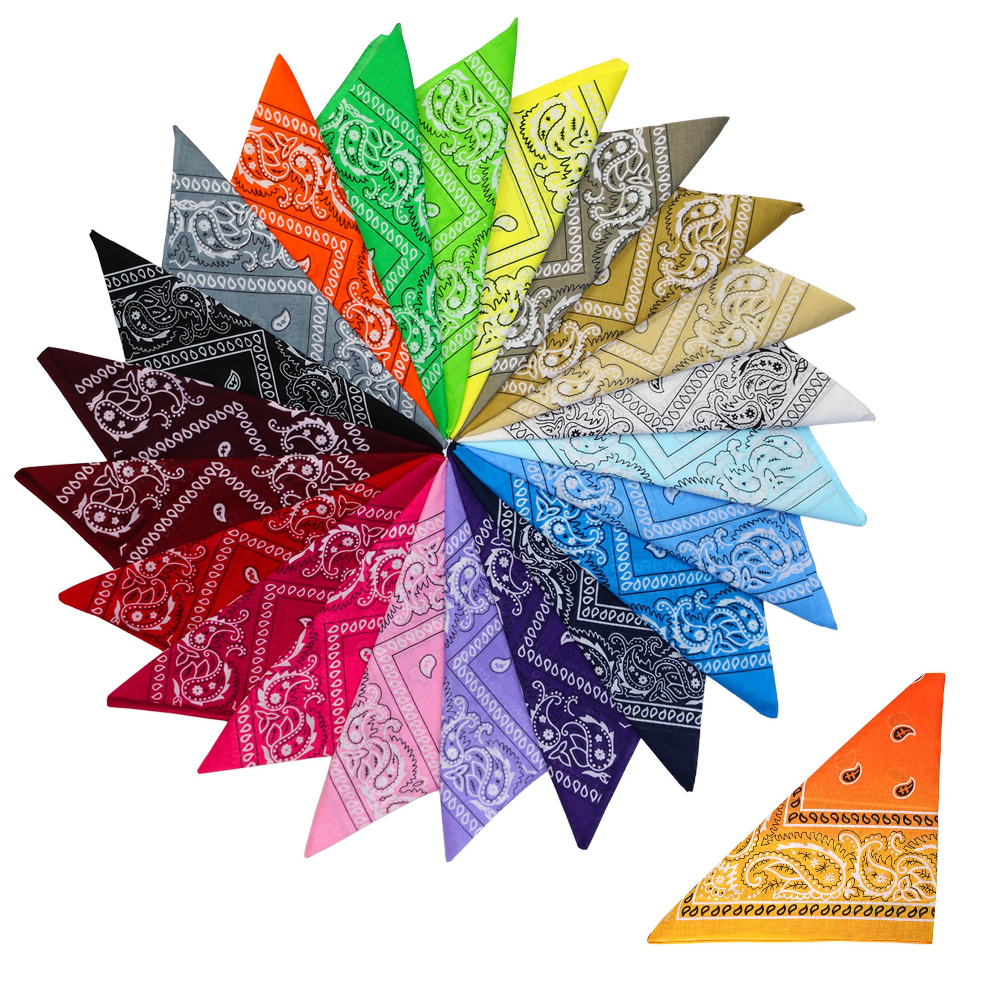 Robelli Unisex Kids Multicoloured Cotton Mixed Colour Paisley Bandana Head Scarves + 1 Sunburst (12 Pack)