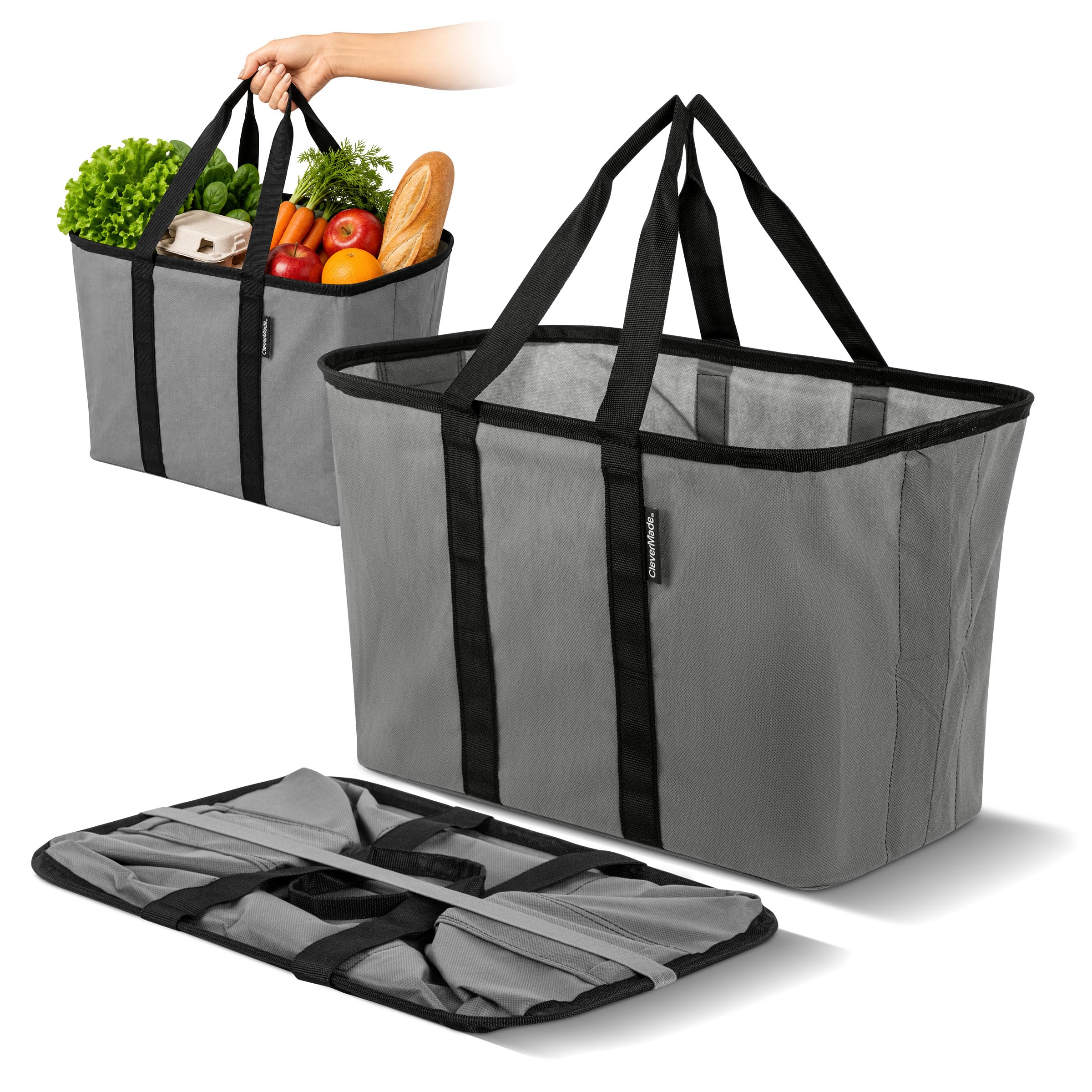 CleverMade EcoBasket Collapsible Grocery Tote, 30L Structured Tote Bag