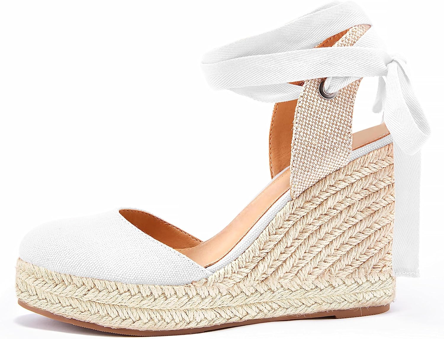 Ermonn Womens Espadrilles Wedge Sandals Platform Closed Toe Ankle Strap Lace Up Summer Shoes - Image 5