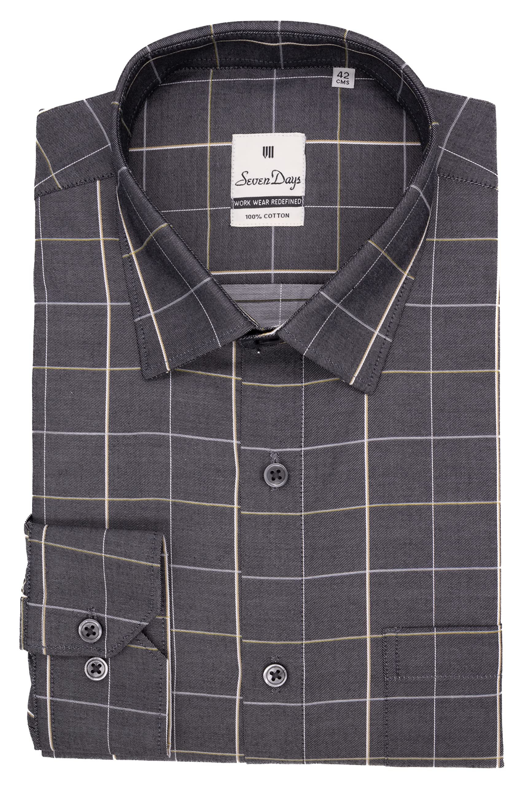 Seven-day's 100% Pure Cotton Checkered Formal Shirt for Men – Checks Regular Fit Full Sleeve Men’s Shirts, Gents Long Sleeves Check Dress Shirt, Smart Formals, Work Wear, Business Casual