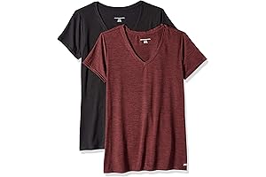 Amazon Essentials Women's Plus Size Tech Stretch Short-Sleeve V-Neck T-Shirt, 2-Pack
