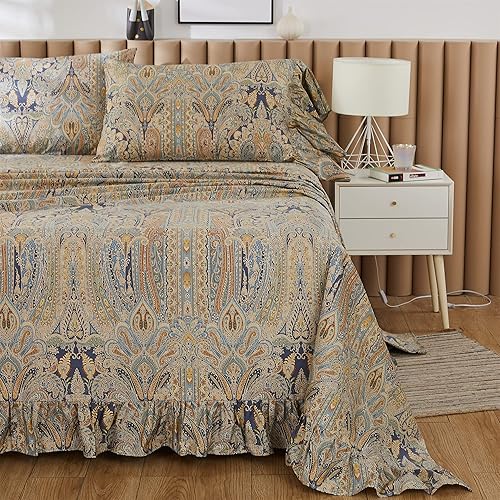 Miniatura 3 de ABREEZE Juego de sábanas Cal.King con estampado de flores ultra suaves con bolsillo profundo, sábana encimera, sábana bajera y fundas de almohada,