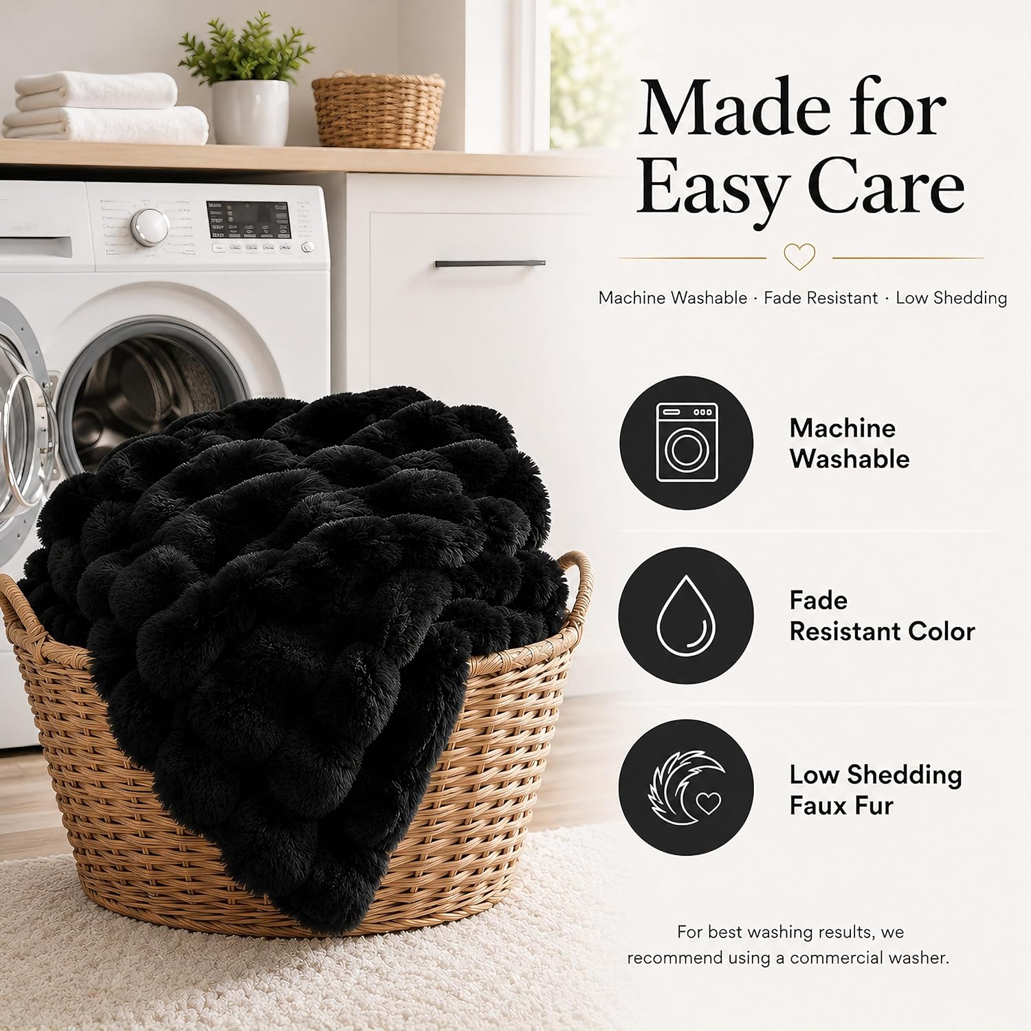 YIKUSH Queen Faux Fur Soft Comforter Set, Fluffy Black Rabbit Fur Comforter