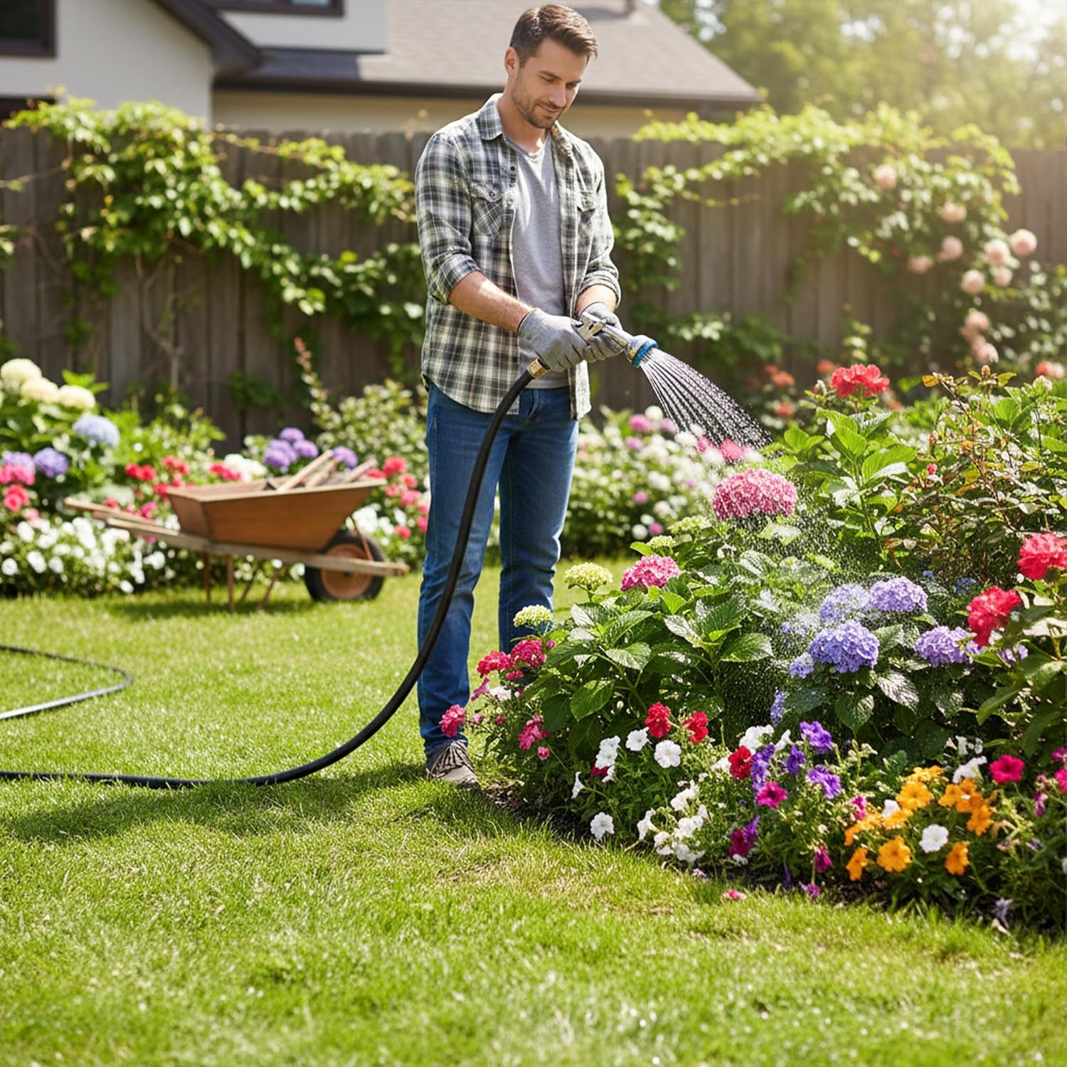 Relaxdays Garden Hose, 20m, ½" Universal, UV & Weatherproof, PP Black, 1.5m x 1.5m x 20m