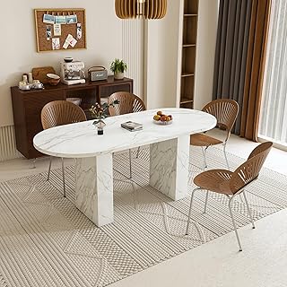63” Oval Dining Table for 4-6 Person, Dining Table Mid-Century Modern Ki...