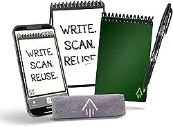 Rocketbook Caderno inteligente e reutilizável – Caderno ecológico com 1 caneta Pilot Frixion e 1 pano de microfibra incluído – Capa verde terrestre, tamanho mini (8,9 cm x 14 cm)
