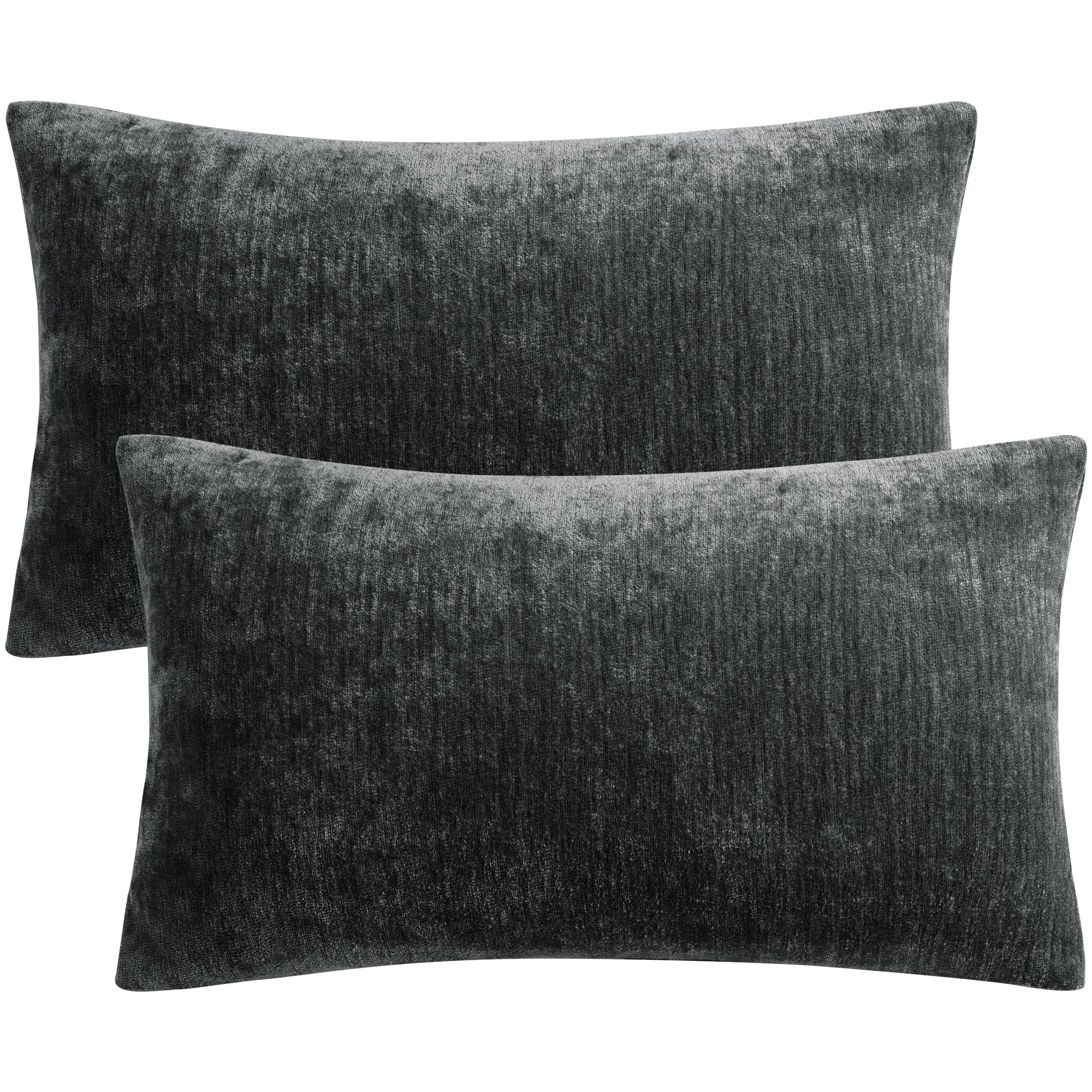 Housse de coussin chenille noire 30x50 hydrofuge lot de 2 pour canapé