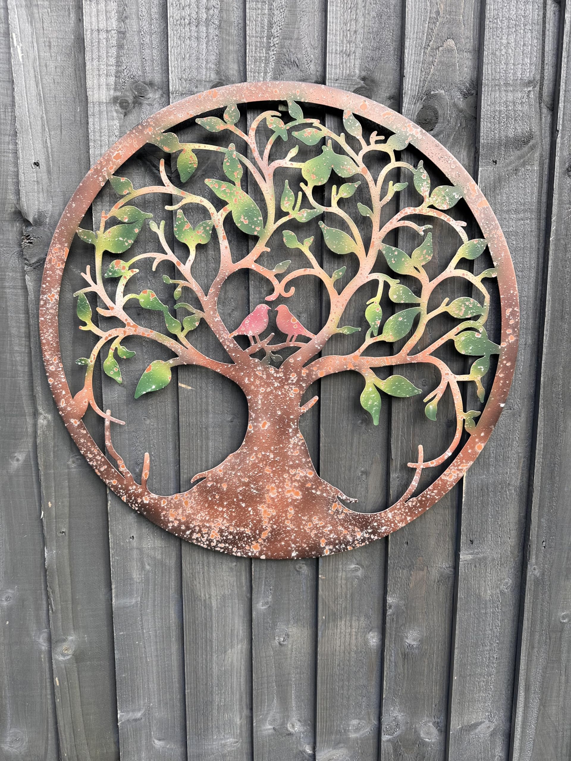 Marissa's Garden & Gift Rusty Tree Of Life With Heart And Lovebirds Wall Art Peeling Effect 60Cm Wall Art Suitable For Indoors/Outdoors Anniversary/Birthday Gift