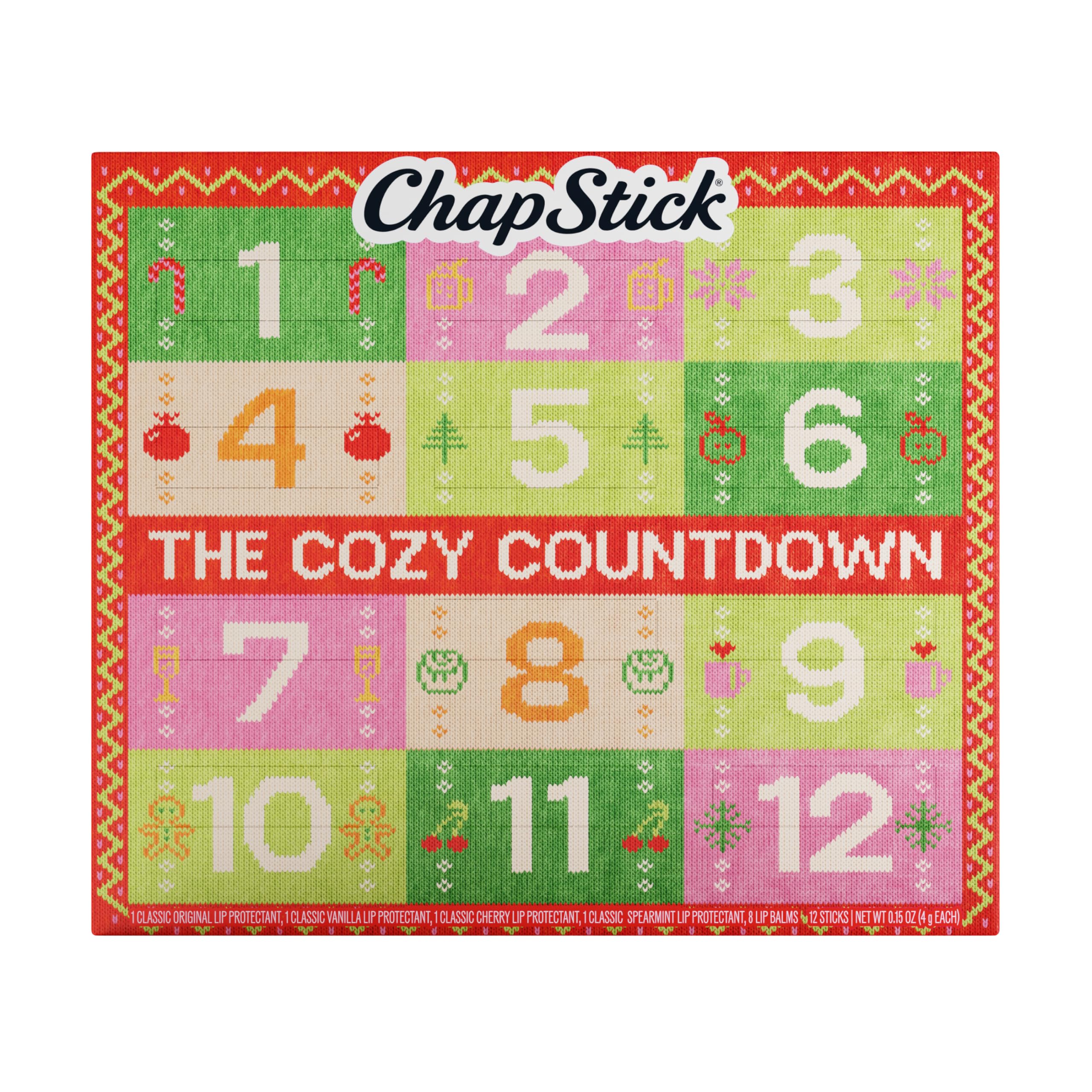 ChapStick Cozy Countdown Advent Calendar Lip Balm Variety Pack, 12-Pack