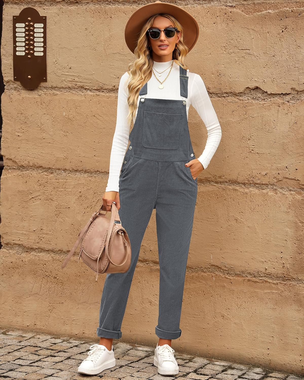 LookbookStore Womens Overalls Corduroy Bib Adjustable Straps Fashion Jumpsuit Overall for Women with Pocket - Image 4