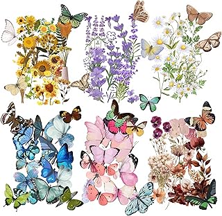 BulbaCraft Transparent Flower and Butterfly Stickers for Scrapbooking, Journaling - Vintage Clear Floral Stickers - Waterproof Vinyl Nature and Aesthetic Decals, Gifts for Women & Men