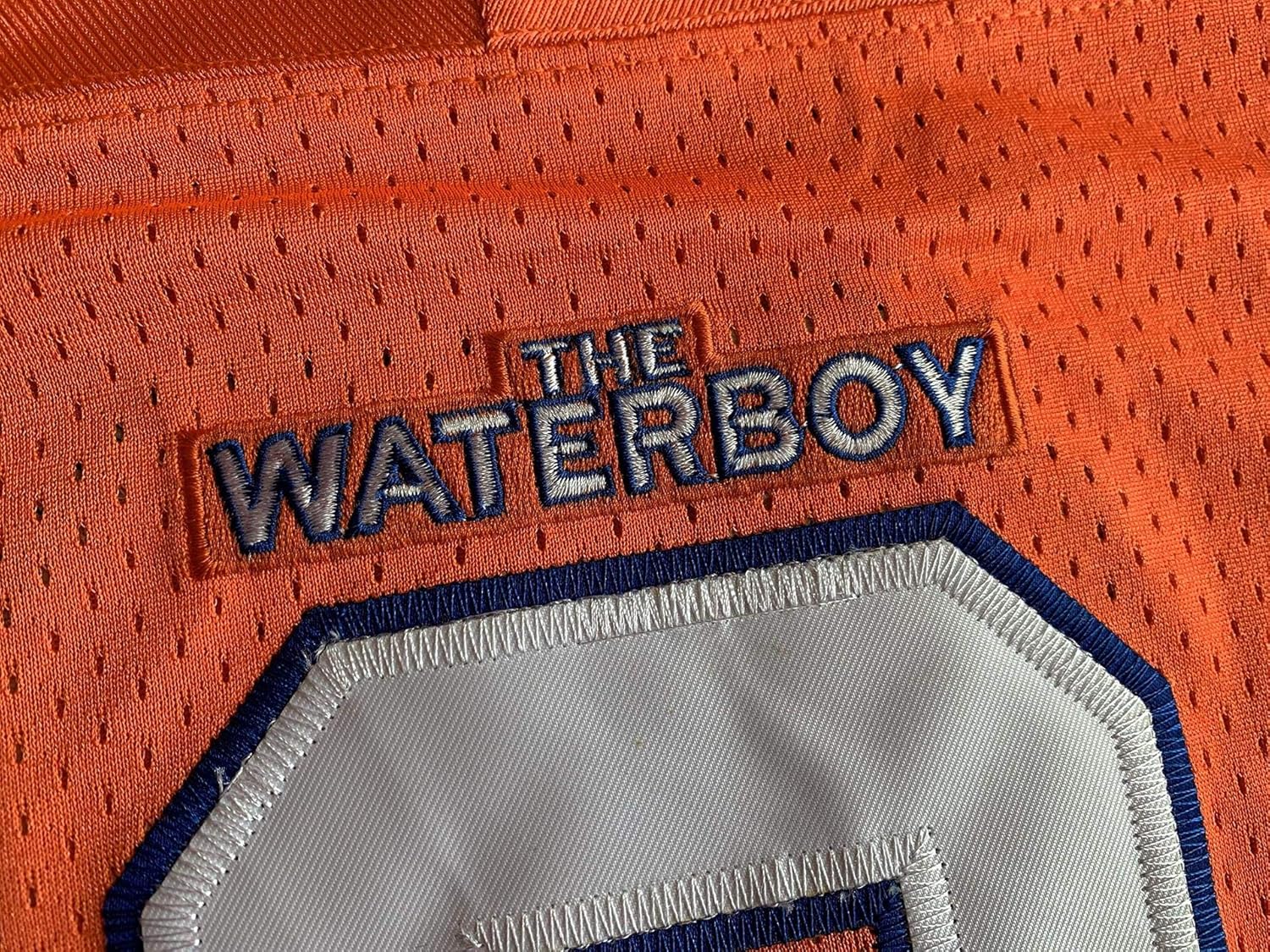The Waterboy #9 Bobby Boucher Adam Sandler 50th Anniversary Movie Mud Dogs Bourbon Bowl Football Jersey (Orange,Large) - Image 3