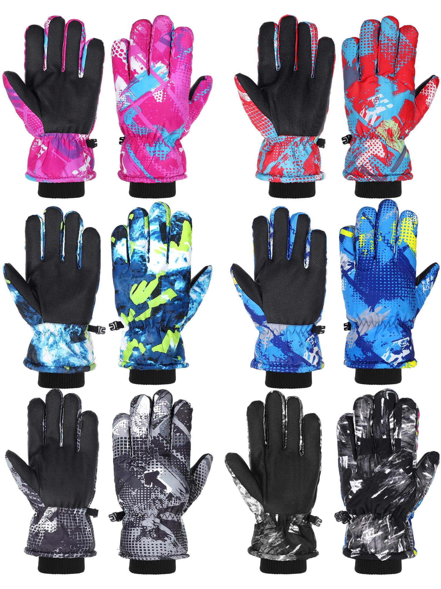 Bencailor 6 Paar Kinder Winter Handschuhe wasserdichte Kinder Ski Handschuhe Winddichte Warme Schnee Handschuhe für Kinder Jungen Mädchen (Rot, Blau, Rosa, Grau, Grün, Schwarz, 3–6 Jahre)