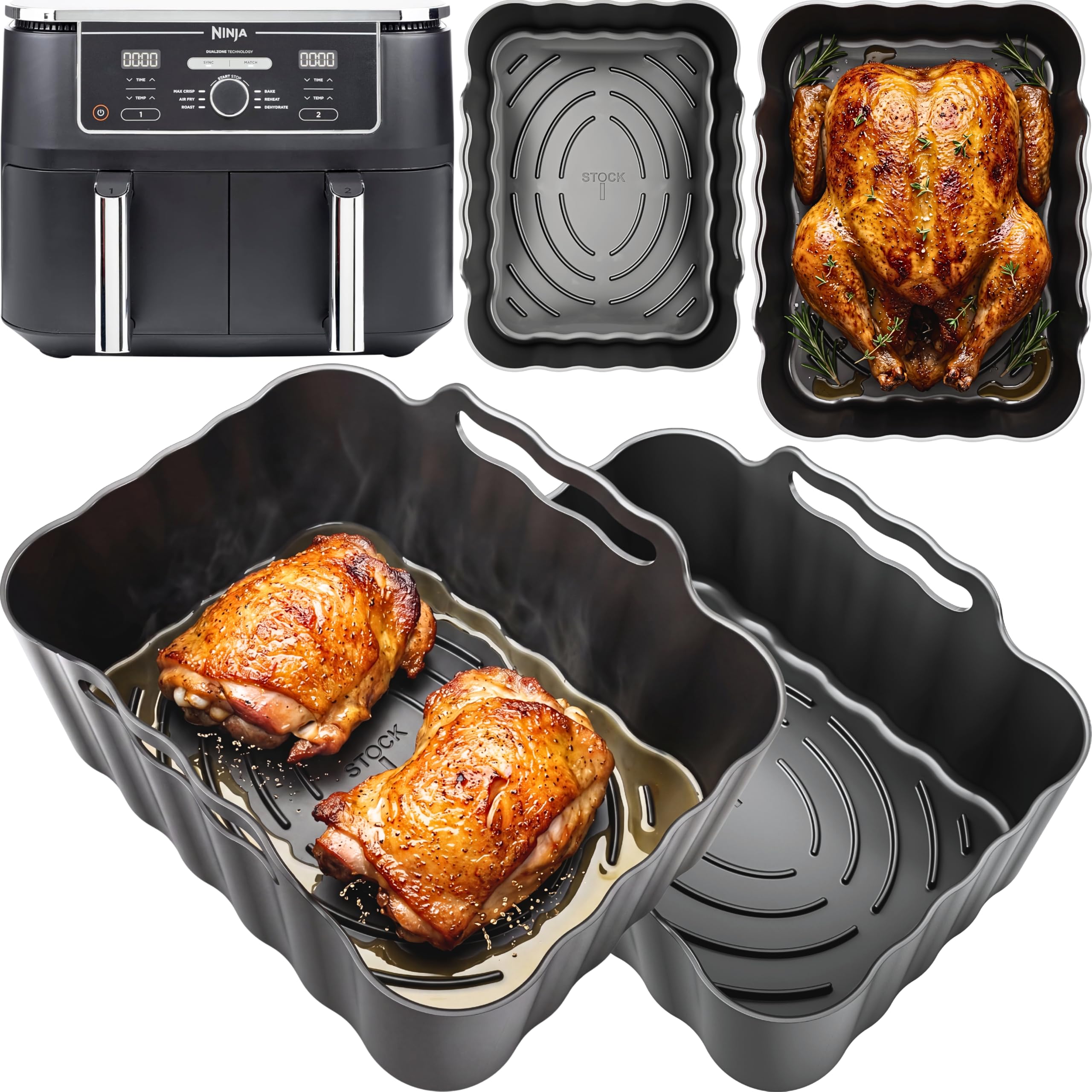 Premium Ninja AF400UK 9.5L Silicone Liners | 2.5mm Thick, Convex Base, Non-Stick & Dishwasher Safe | 2PCS Ninja Foodi Max Dual Zone Air Fryer Liners | Ninja AF400UK Accessories | by iStock Ltd