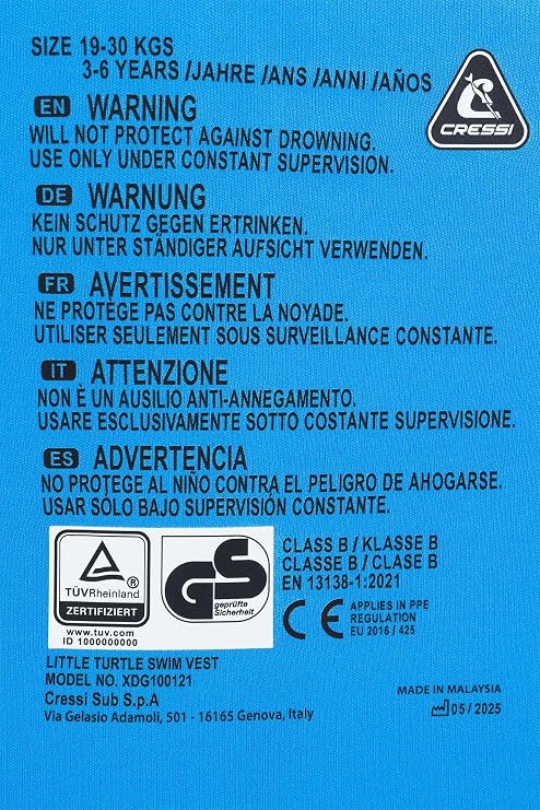 Cressi Little Turtle Children's Life Jacket Neoprene Vest with Double Handle Buoyancy Vest for Toddlers Swimming Aid for Children and Buoyancy