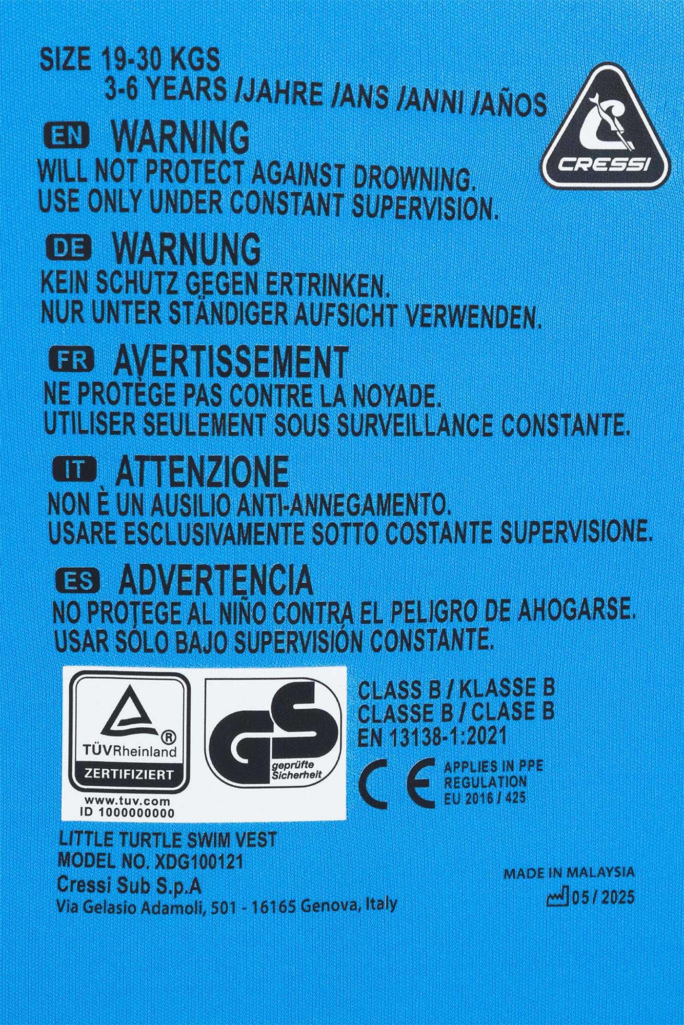 CRESSI Little Turtle Neoprene Swim Vest - Gilet de Natation pour Enfants Équipé de Deux Poignées - Une Aide Excellente pour Flotter et Garder l'Équilibre dans l'eau