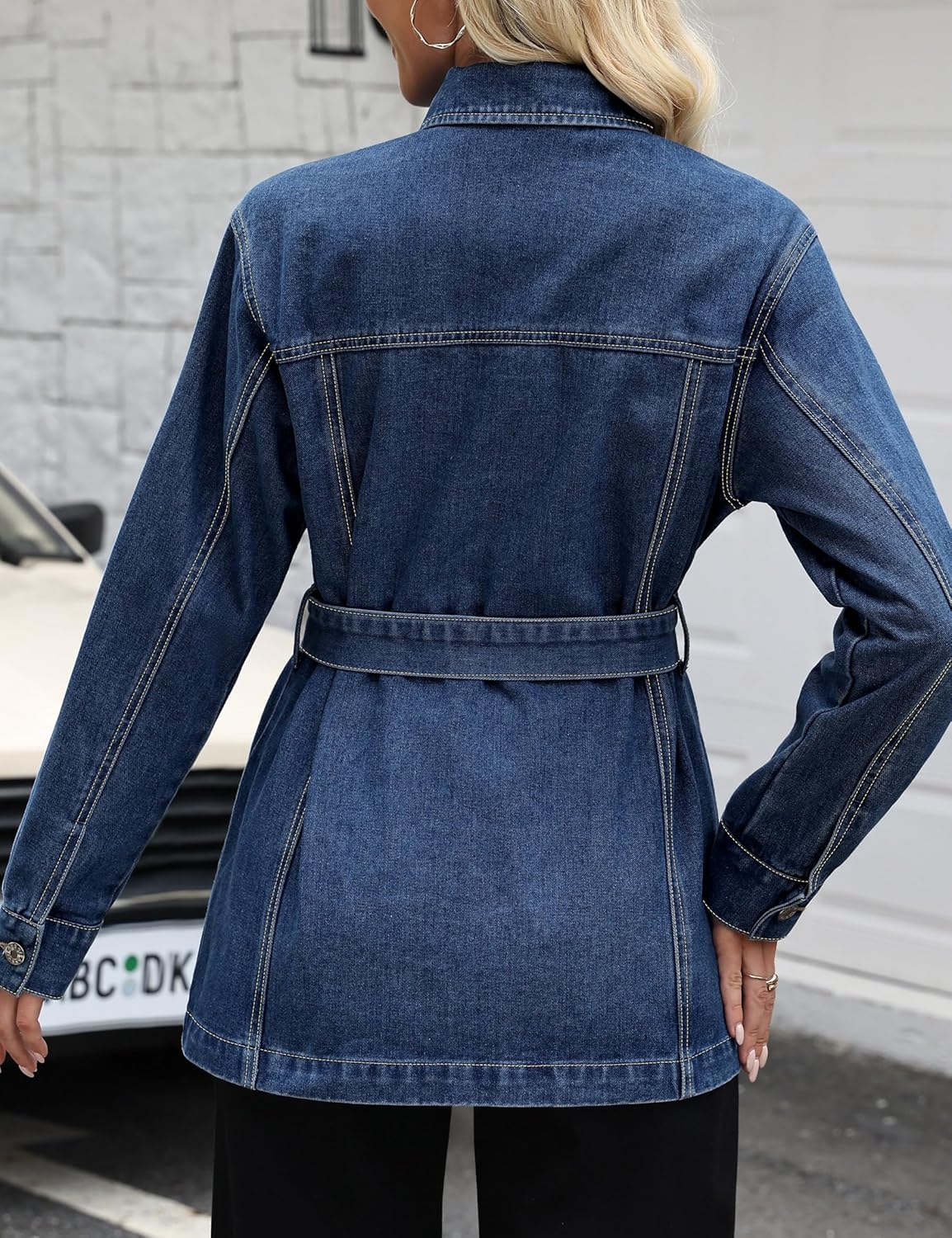 Skirt BL Jean Jacket Women With Belt Mid Long Oversized Denim Jacket for Women With Pocket Long Sleeve Jean Coat Trendy - Image 2