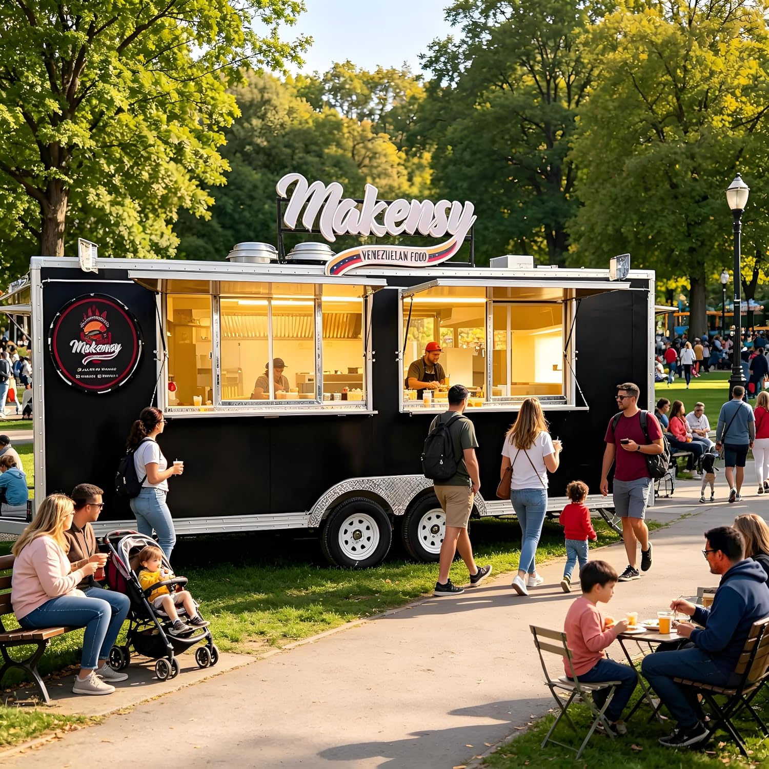 Fully Equipped Mobile Food Trailer, Stainless Steel Towable Commercial Concession Cart with Full Kitchen, for Coffee, Snack, Temporary Food Selling, Backyard Catering and Small Business