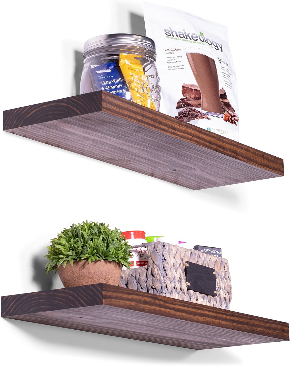 DAKODA LOVE 24" x 8" Clean Edge Solid Wood Floating Shelves | Premium Handmade Quality | Easy Hidden Bracket Wall Mount | Modern Rustic Pine | Set of 2 (Espresso)