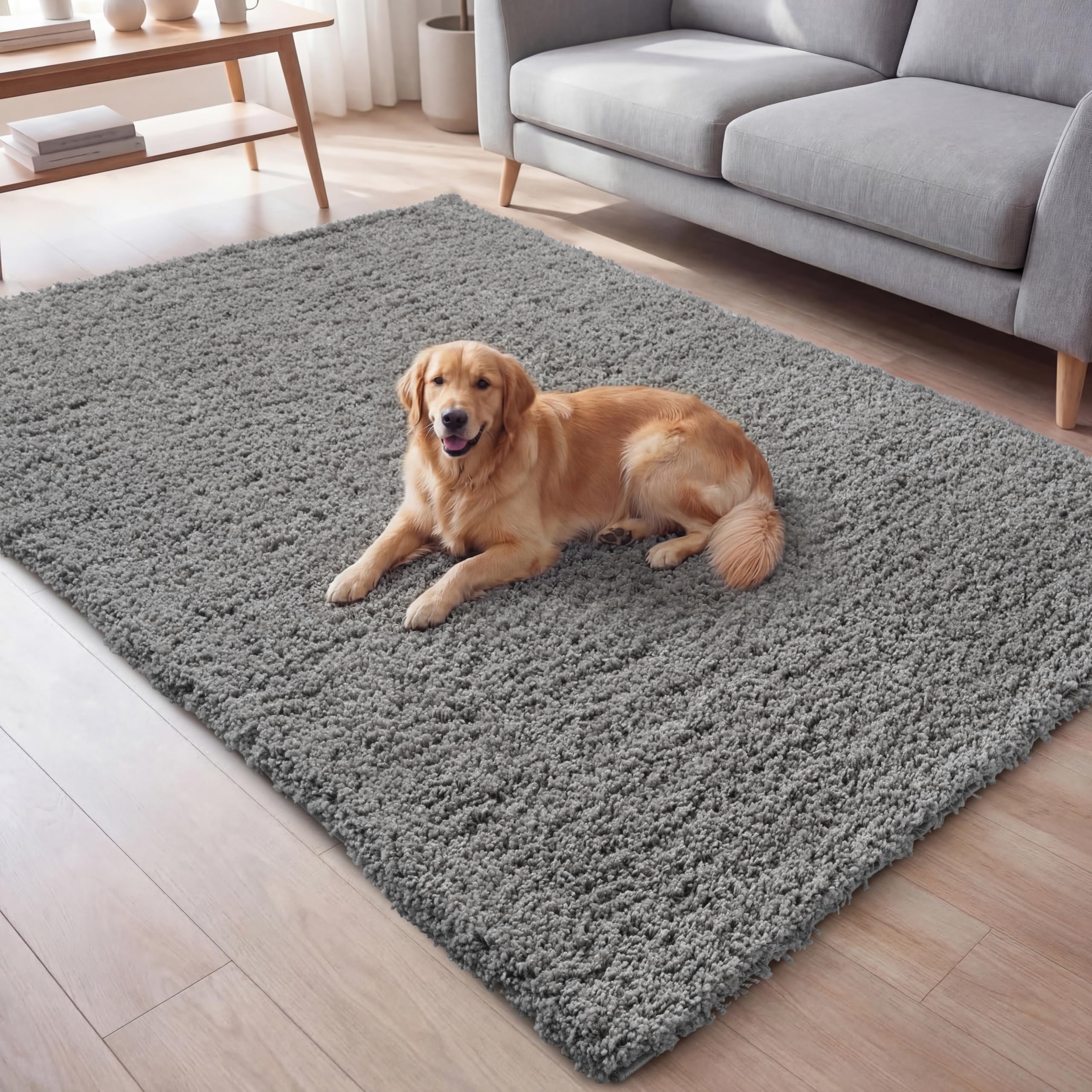 Ruglenza Shaggy Area Rug 200x290 cm Grey - Extra Large Fluffy Rug, Ultra Thick 45mm Deep Pile, OEKO-TEX Certified, Soft Shaggy Carpet with Jute Backing, Ideal for Living Room & Bedroom