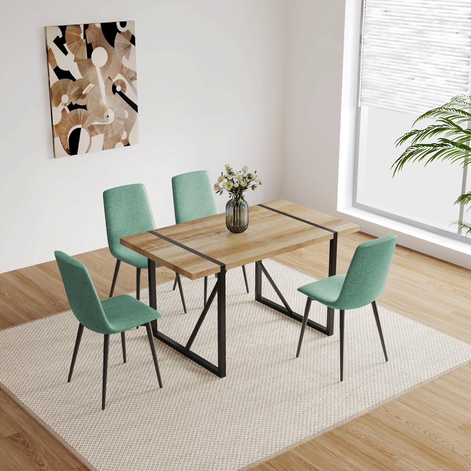 LUMISOL Dining Table for 4, Solid Wood Dining Table Set